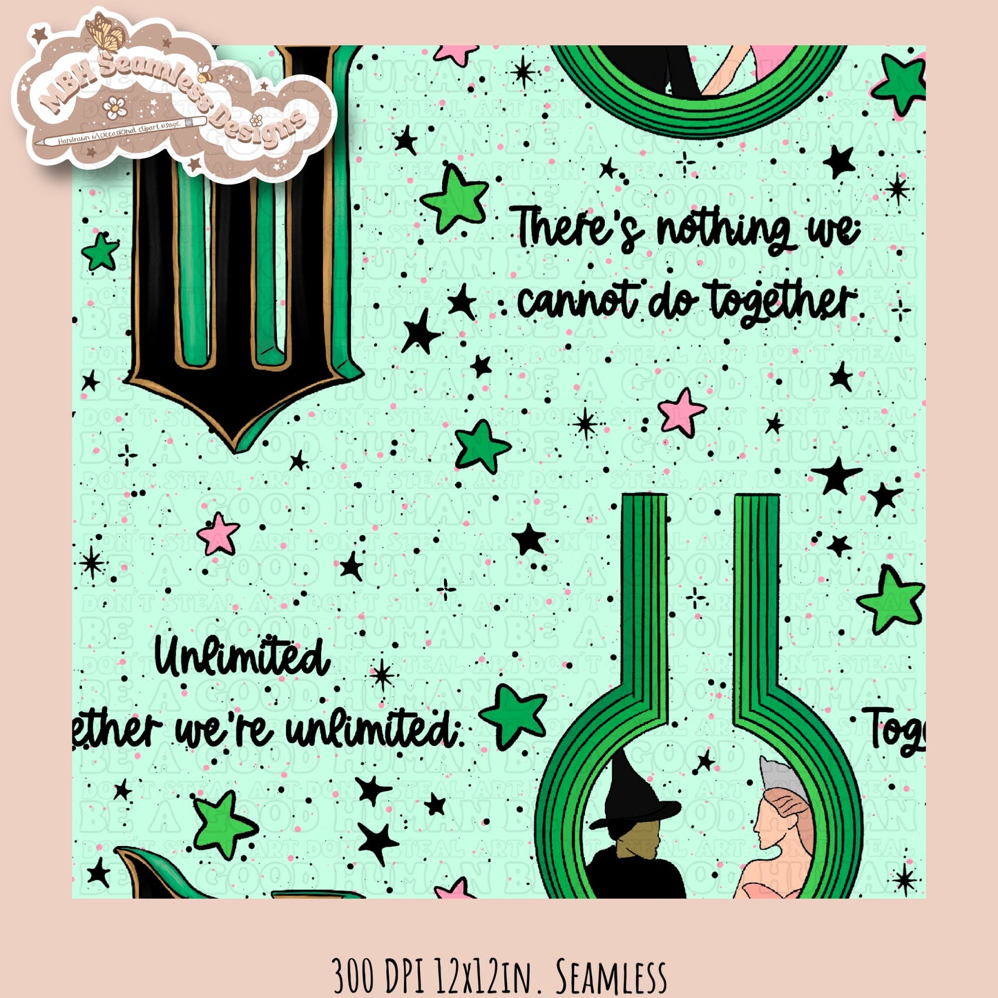 Wicked Unlimited Lyrics Seamless Pattern Multiple Colorway Options