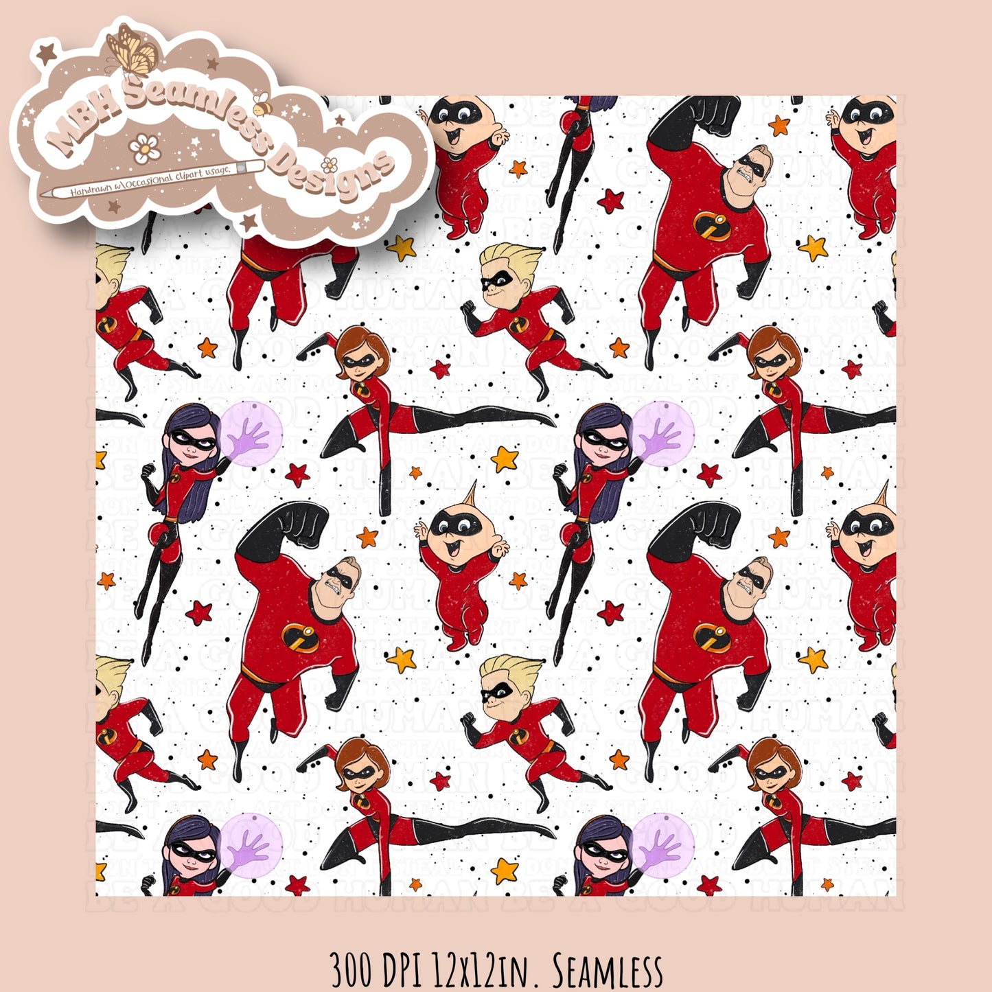 Starry Incredibles Seamless Pattern & PNG MULTIPLE COLORWAYS