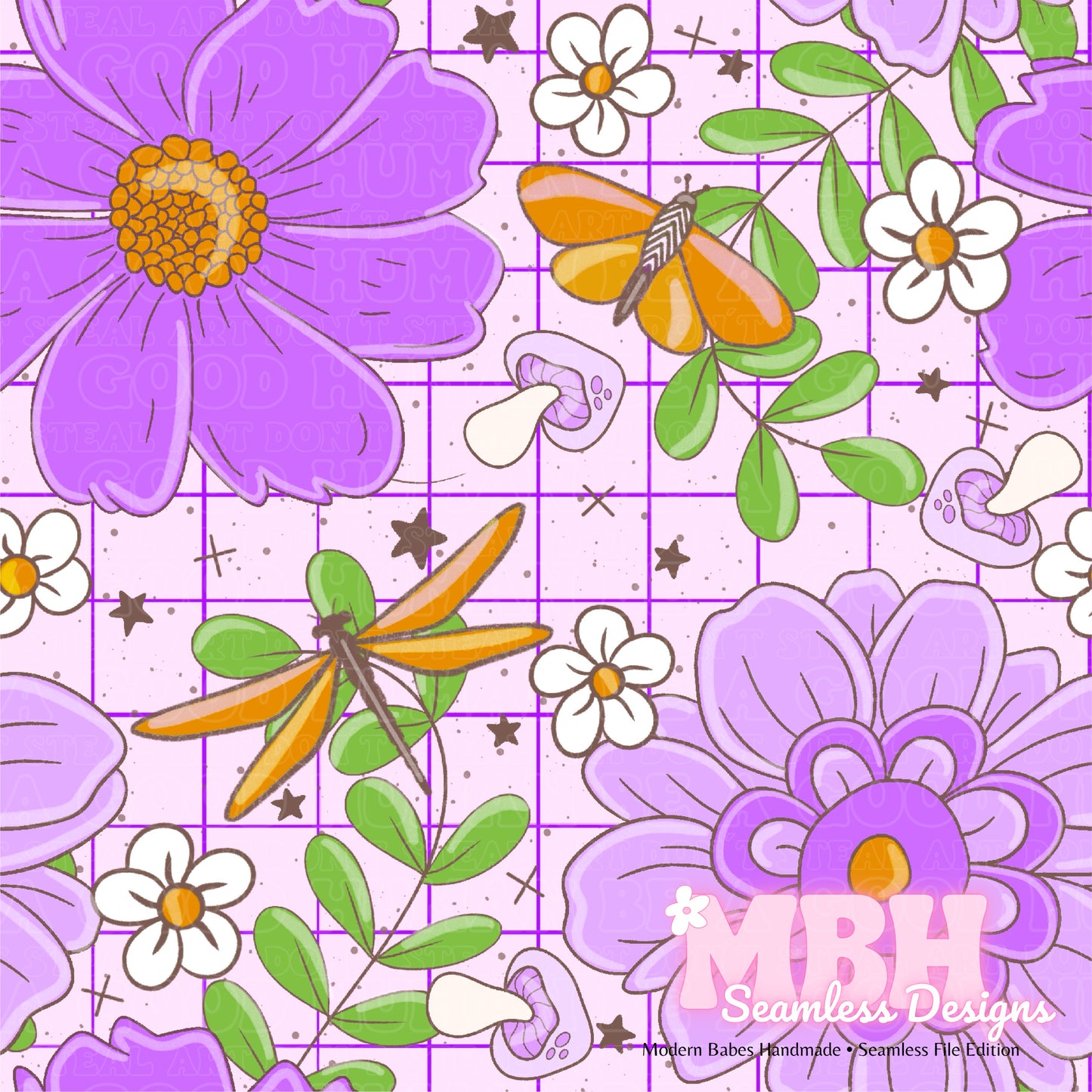 GRID Purple Haze Floral Seamless Pattern MULTIPLE COLORWAYS