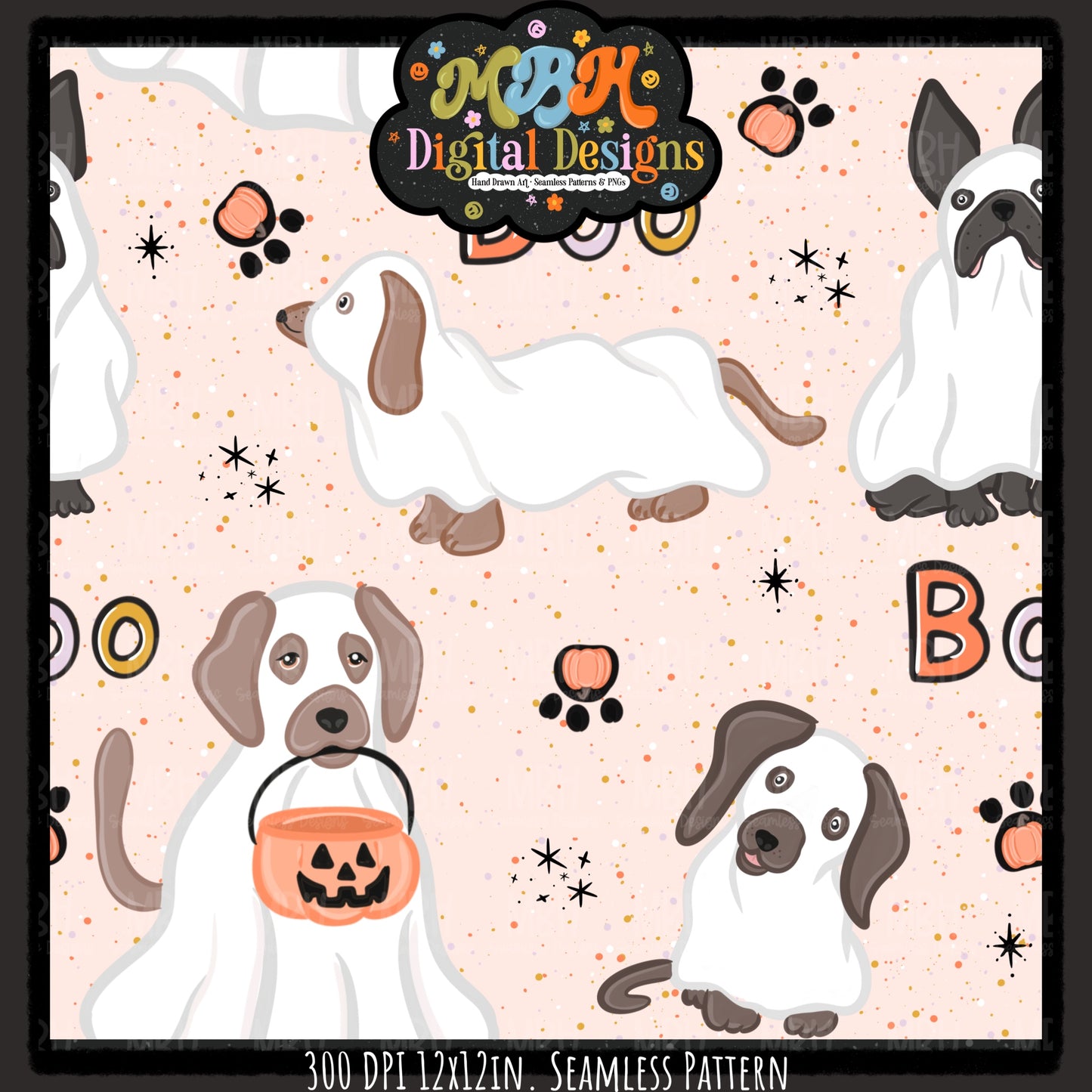 Boo Ghost Dogs Seamless Pattern // MULTIPLE COLORWAYS