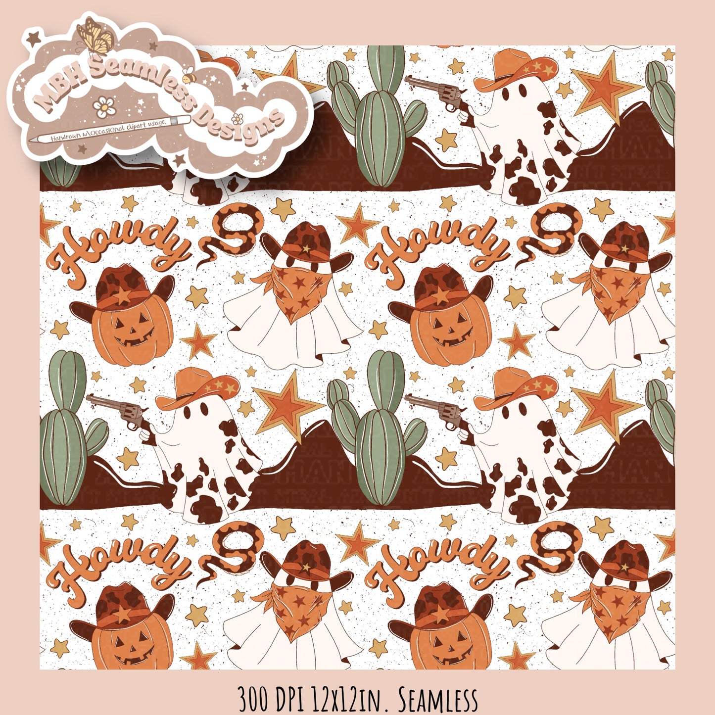 Howdy Western Ghosts Seamless Pattern MULTIPLE COLORWAYS