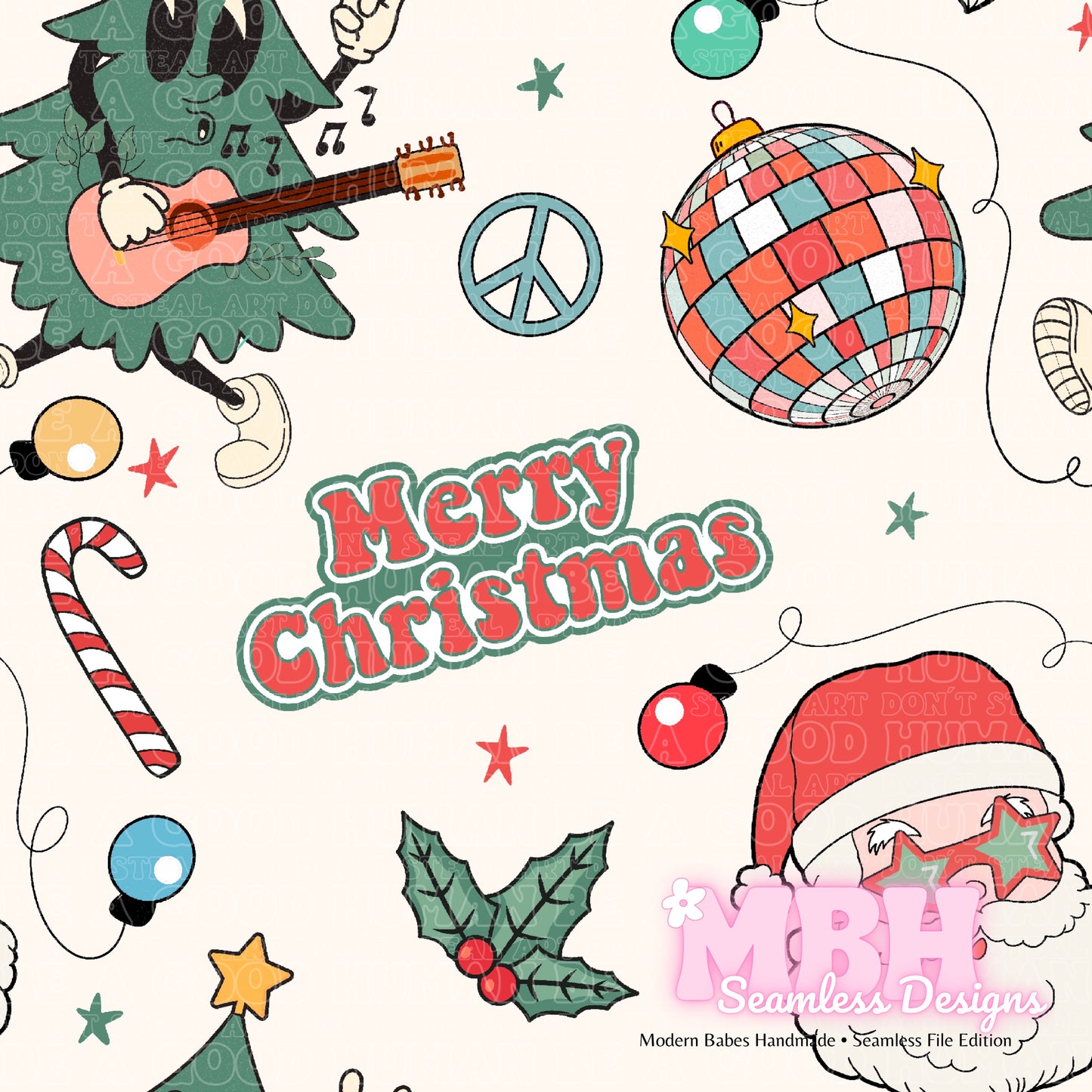 Groovy Merry Christmas Seamless Pattern