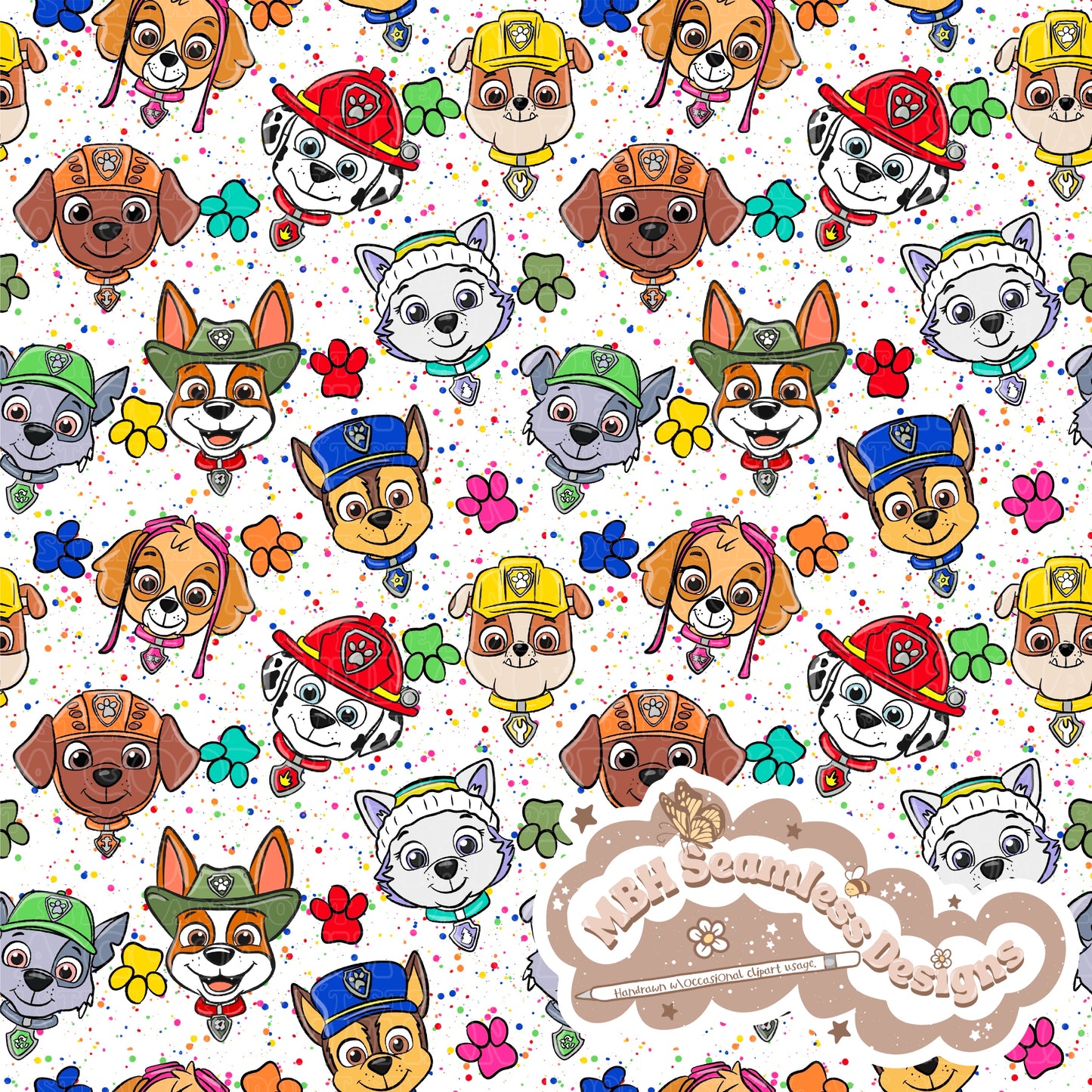 Paw Patrol Spex Seamless Pattern & PNG MULTIPLE COLORWAYS