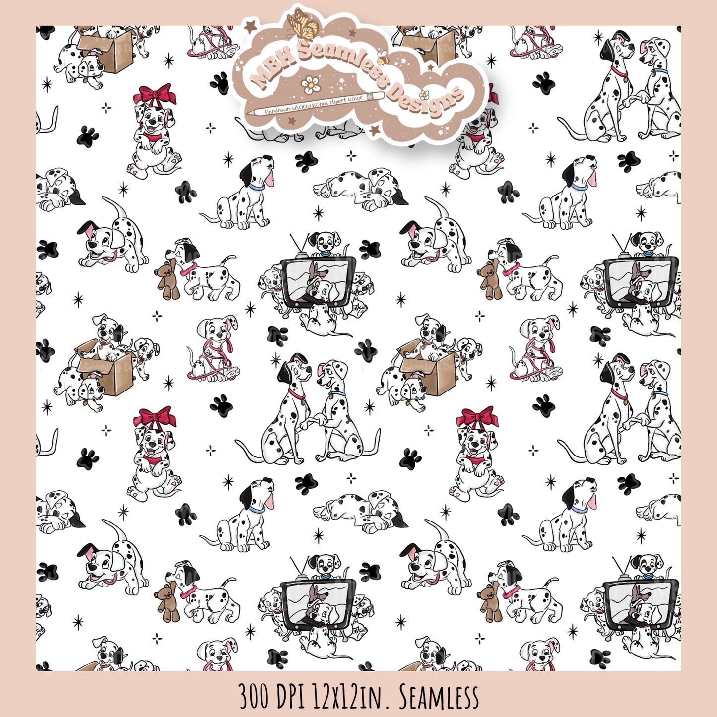 Starry Dalmatians Seamless Pattern // Multiple Colorway Options