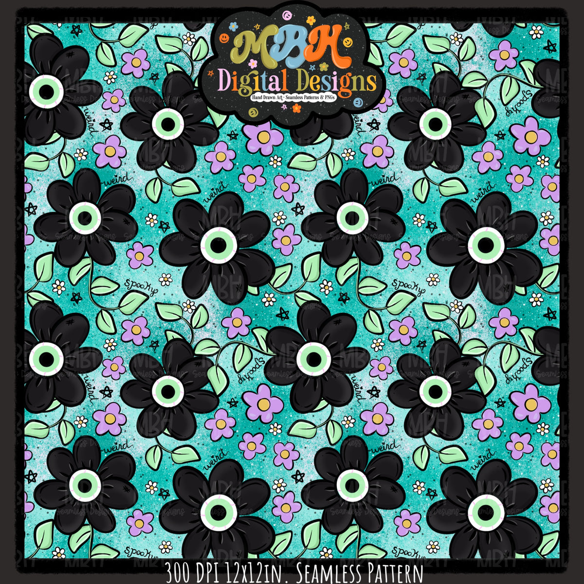 Spooky Weird Flowers Seamless Pattern // PNG // MULTIPLE COLORWAYS