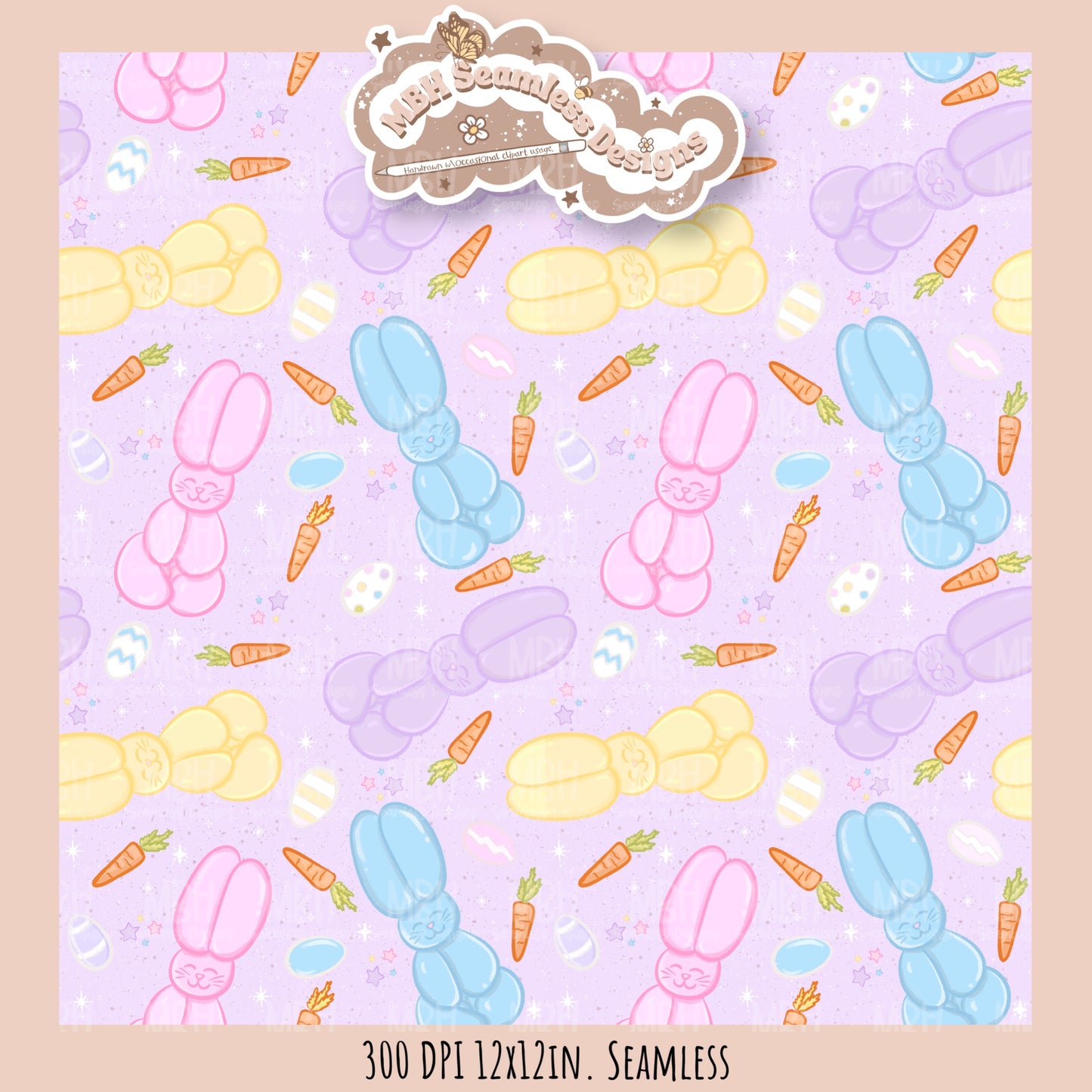 Balloon Bunnies Seamless Pattern // PNG // Multiple Colorway Options