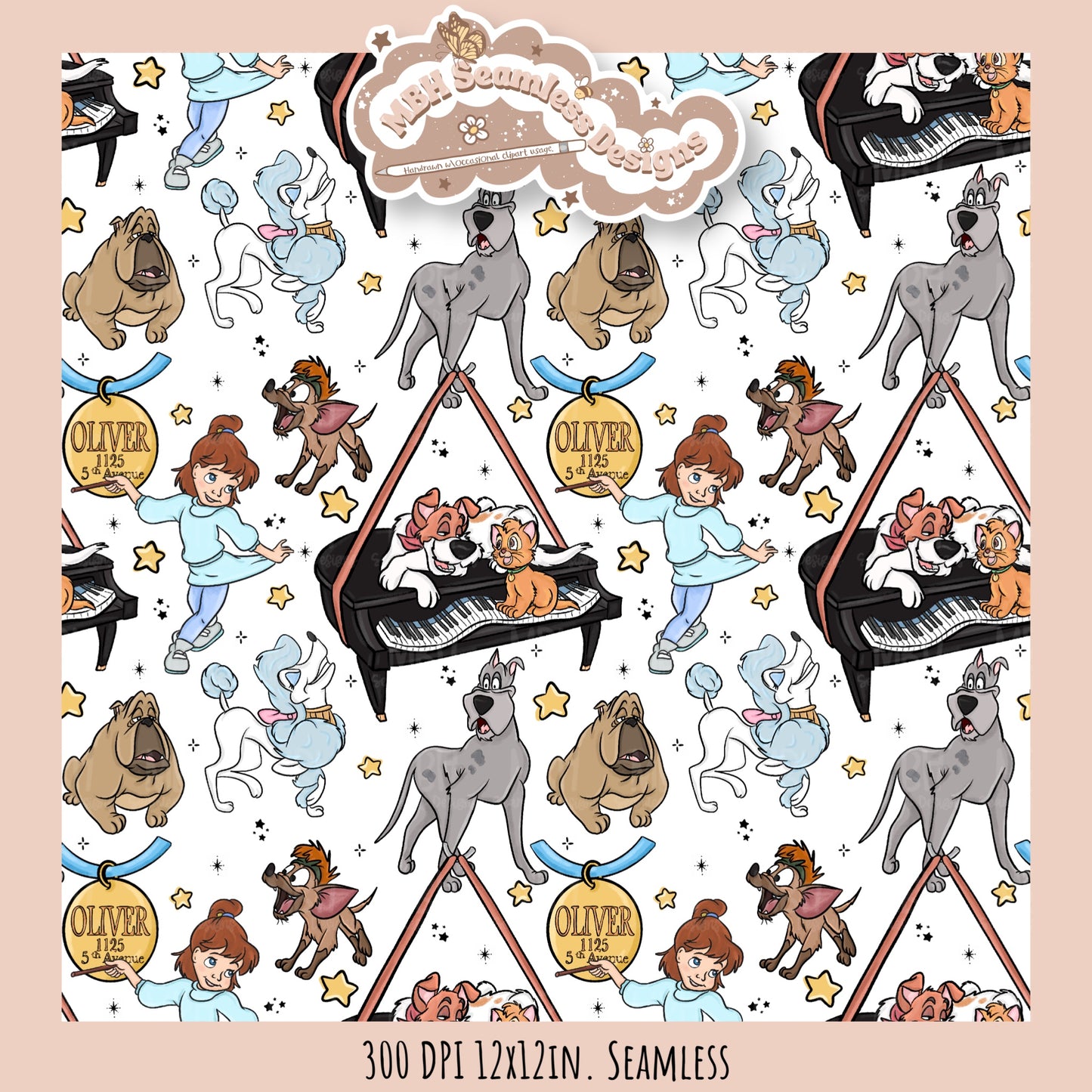 Starry Oliver and Friends Seamless Pattern // PNG //Multiple Colorway Options