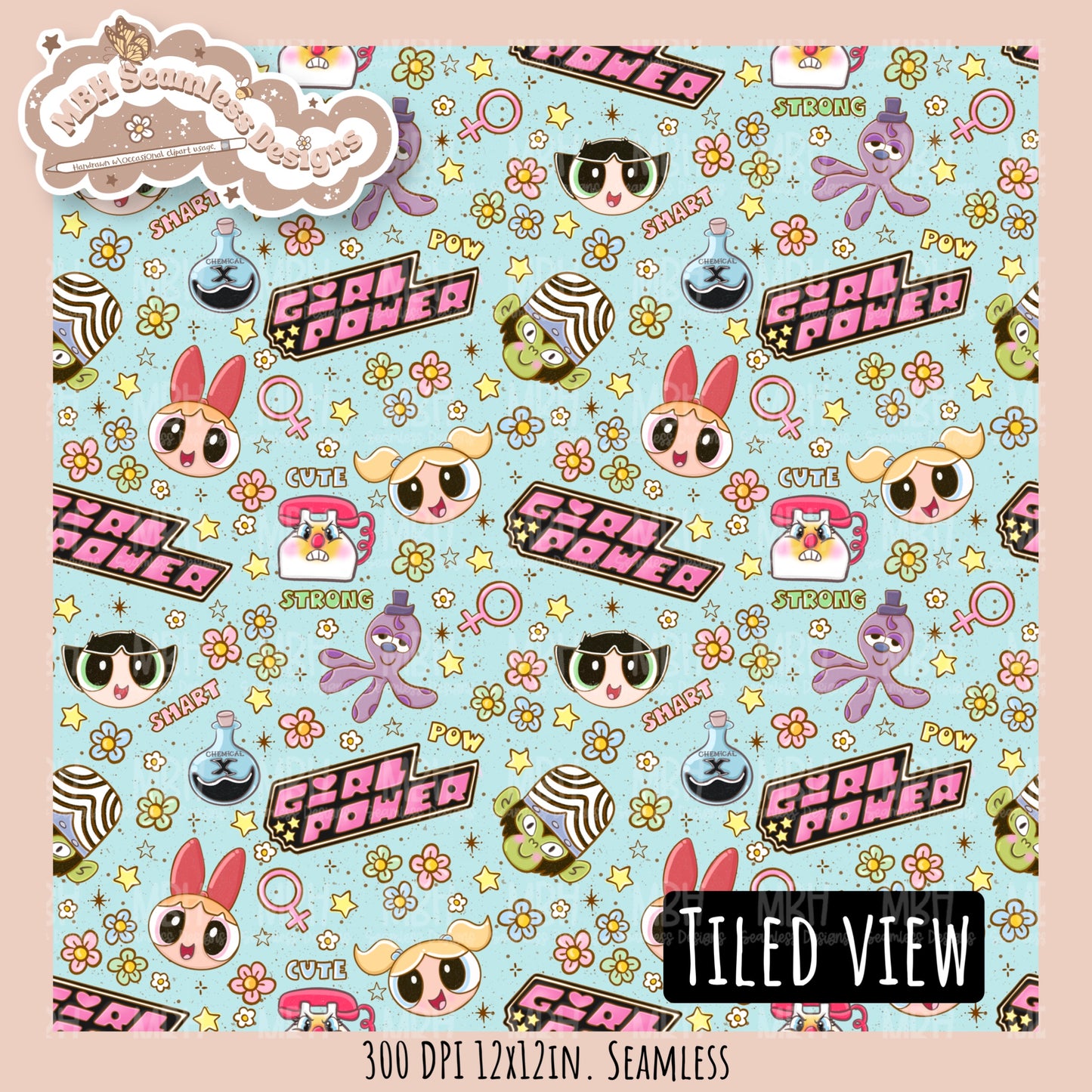 Girl Power PPG Seamless Pattern // Assorted Colorway Options