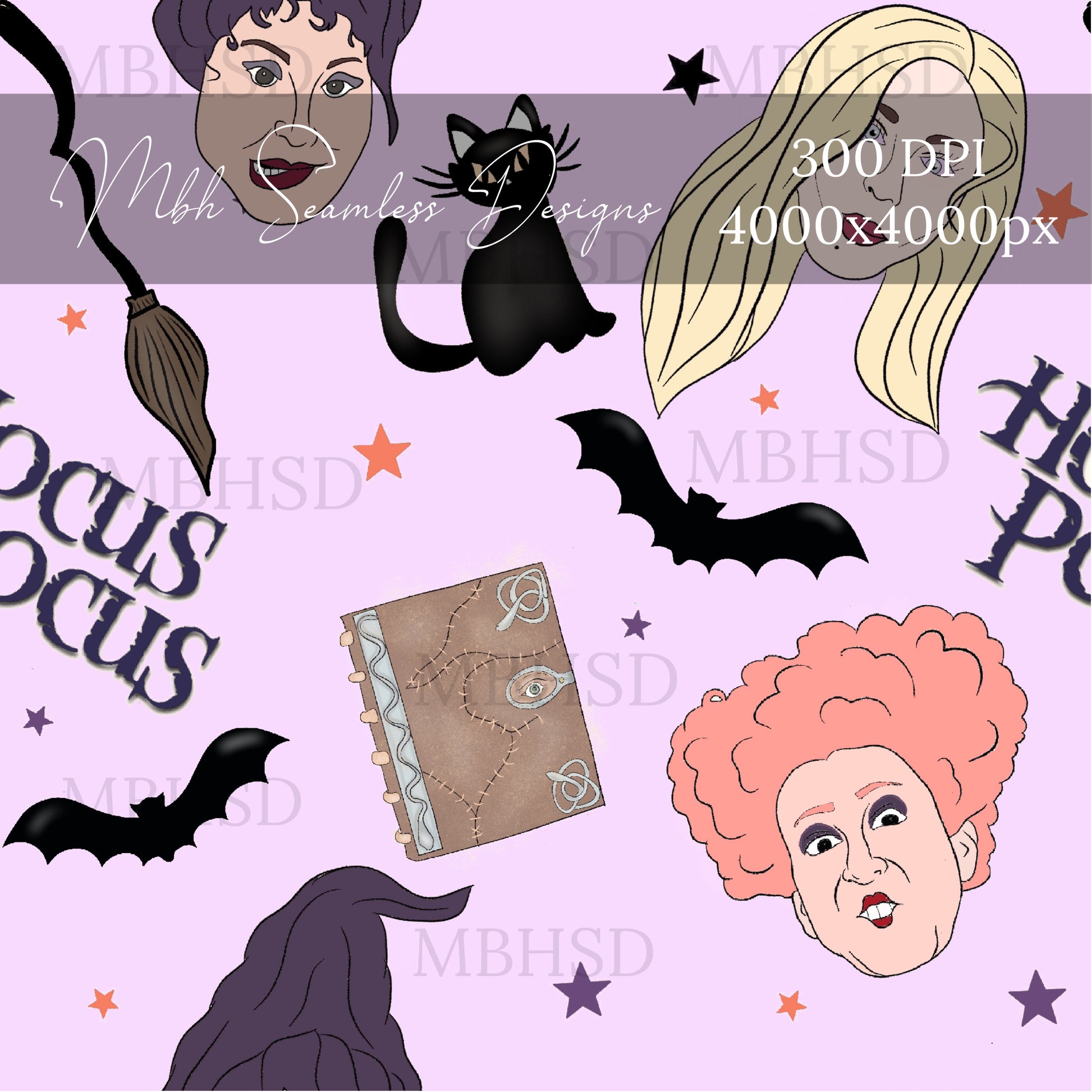 Hocus Pocus 2 Colors Seamless Pattern – MBH Seamless Designs