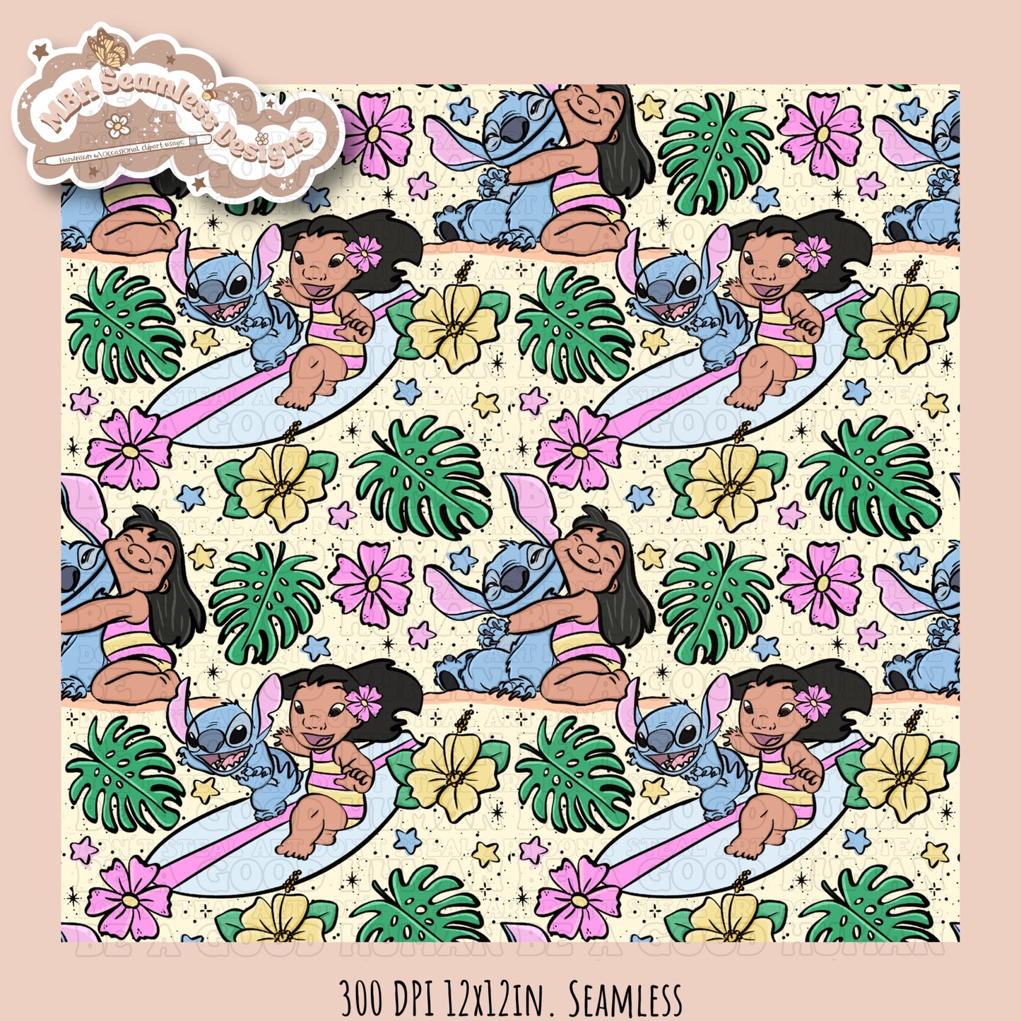 Lilo Stitch Summer Floral Seamless Pattern & PNG MULTIPLE COLORWAY OPTIONS