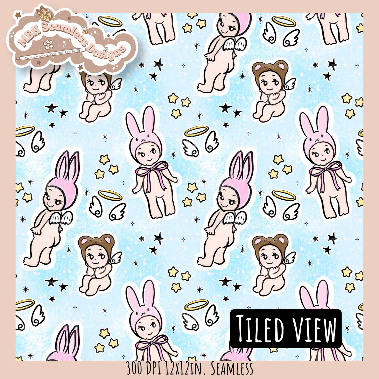 Starry Sonny Angels Seamless Pattern // Assorted Colorway Options