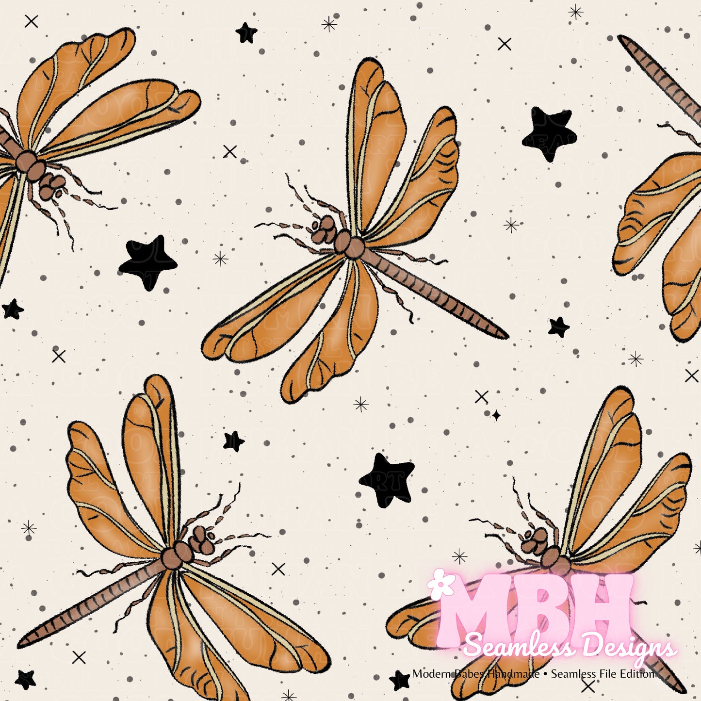 Golden Starry Dragonflies Seamless Pattern MULTIPLE COLORWAYS