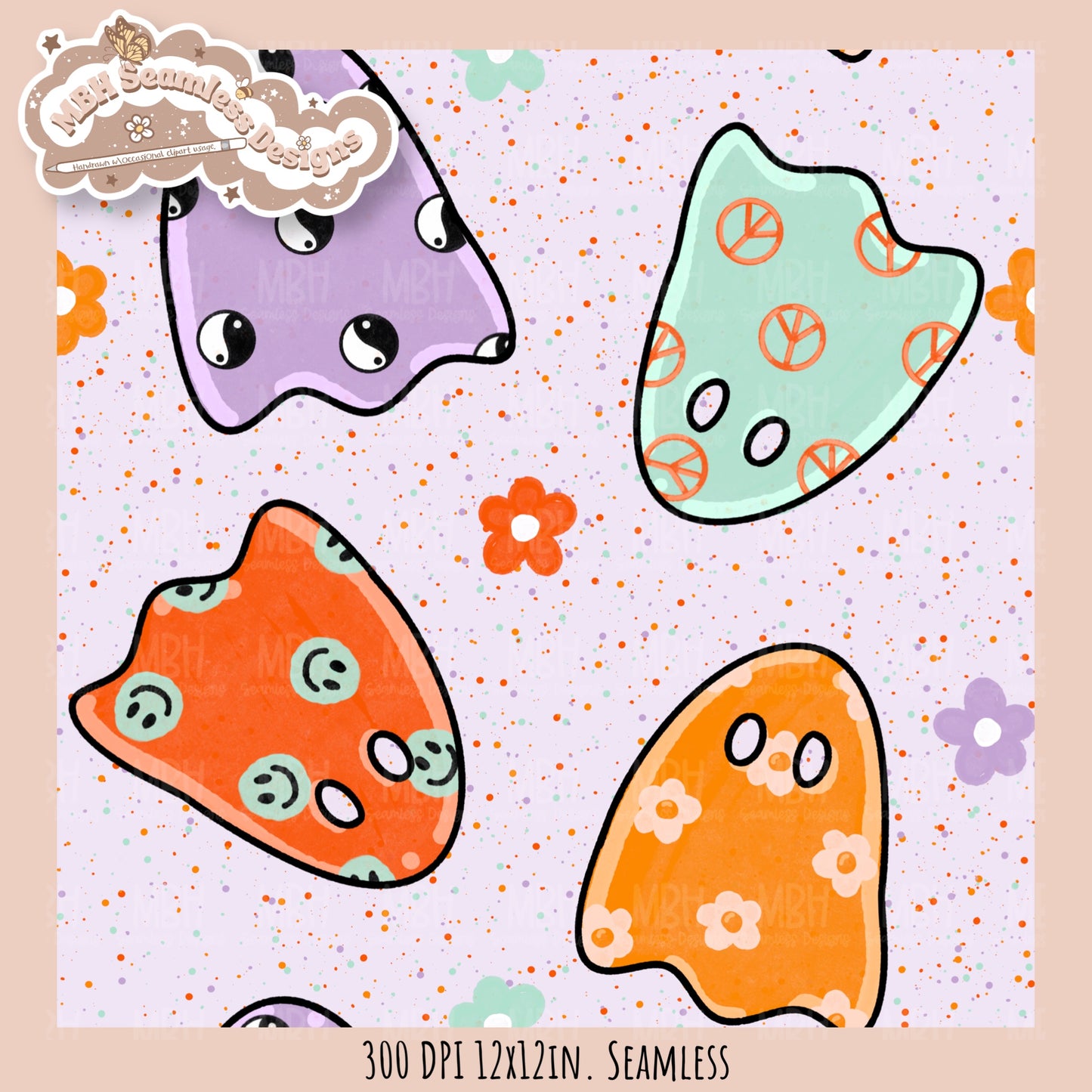 Groovy Ghouls Seamless Pattern // PNG // Assorted Colorway Options