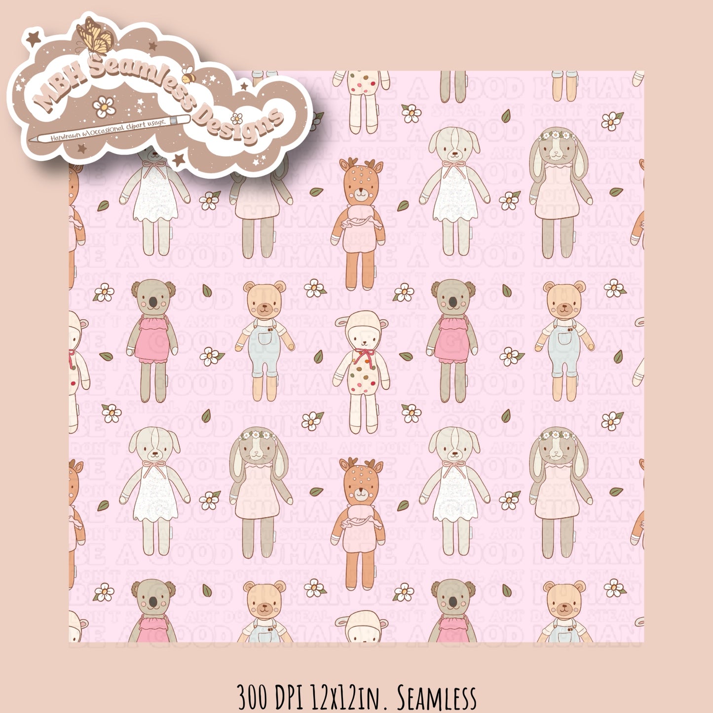 Boho Floral Cuddle & Kind Dolls Seamless Pattern MULTIPLE COLORWAYS