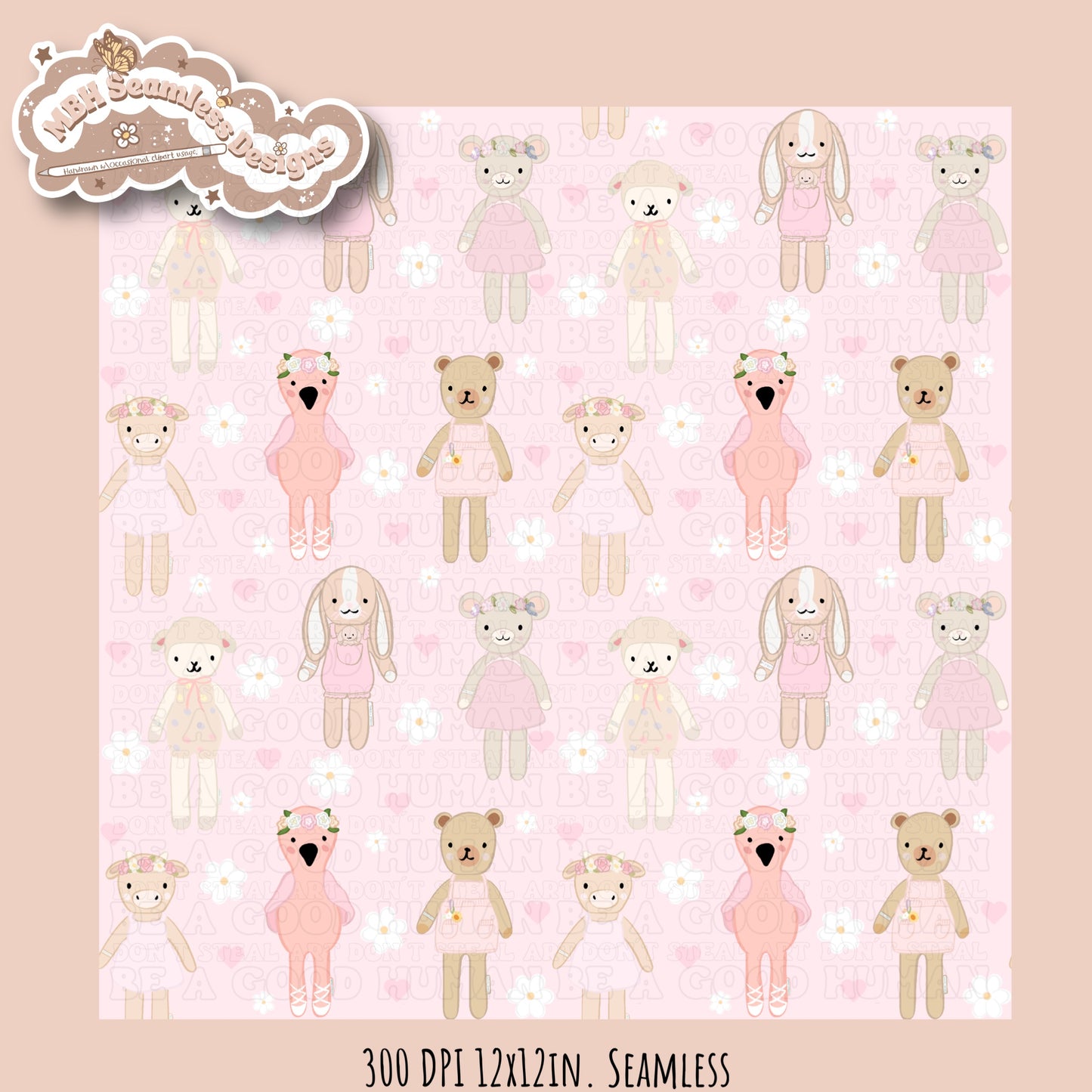 Cuddle + Kind Dolls Dainty Floral Hearts Seamless Pattern // Multiple Colorways