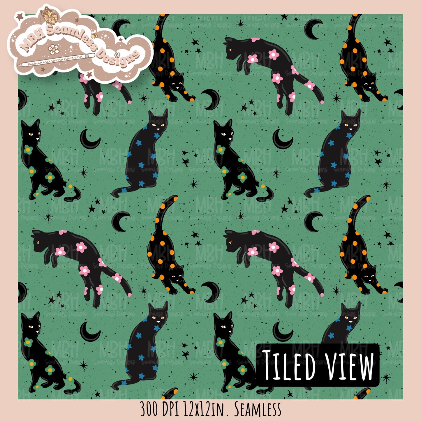 Black Cats Seamless Pattern // Assorted Colorway Options