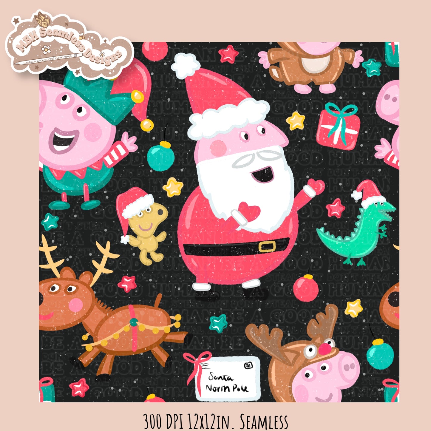 Peppa Christmas Seamless Pattern // PNG // Assorted Colorways