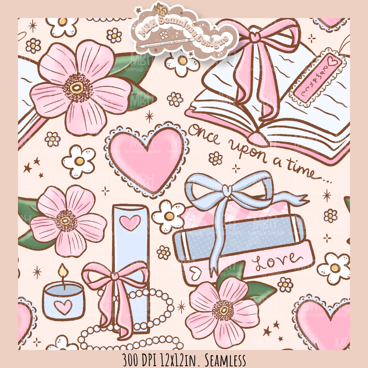 Coquette Romance Books Seamless Pattern // Assorted Colorways