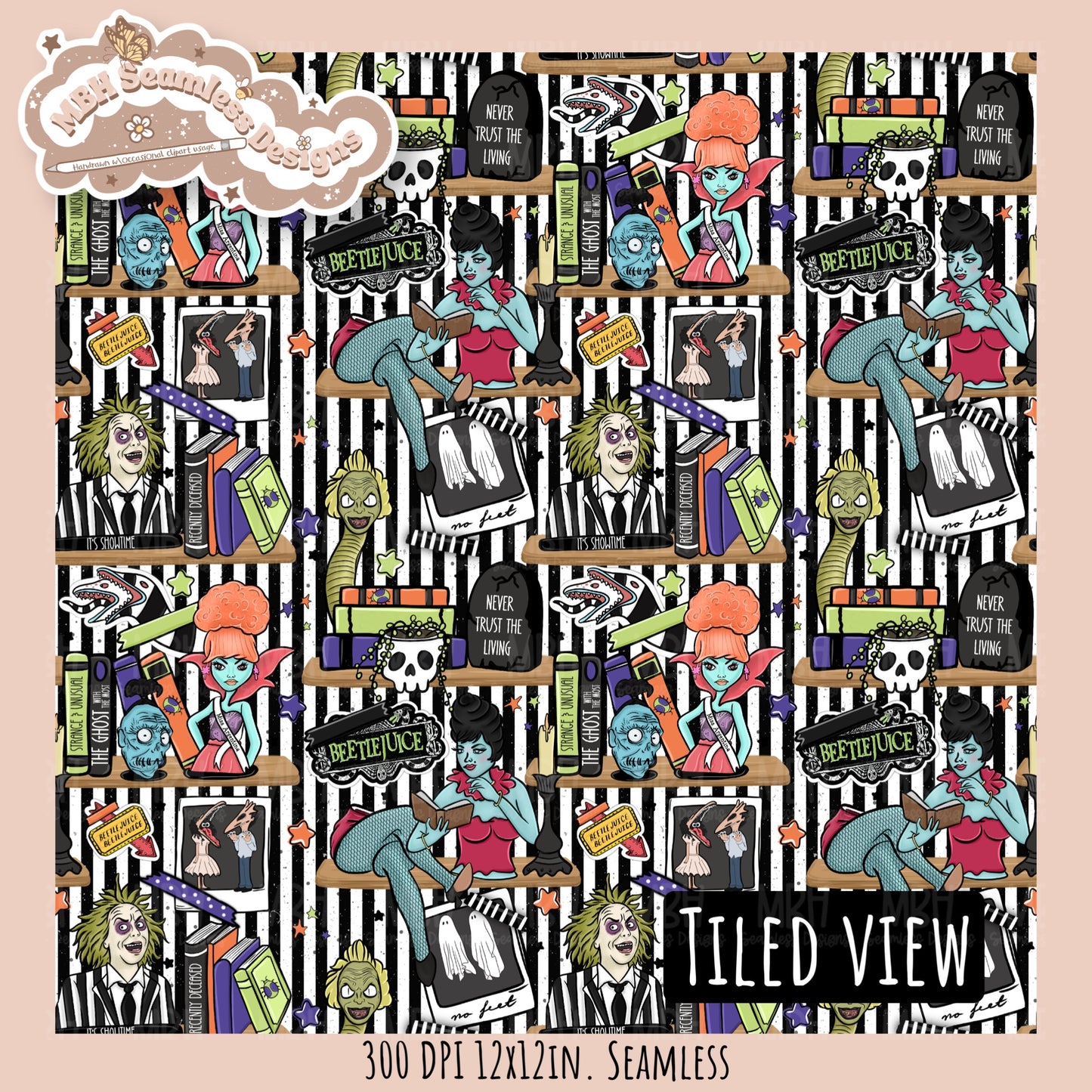 Beetle Shelves Seamless Pattern // PNG // Assorted Colorway Options