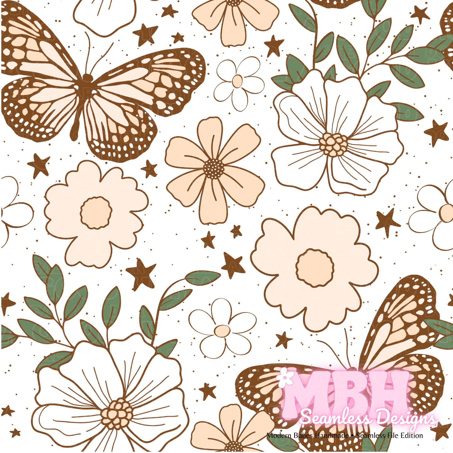 Neutral Butterfly Floral Starry Spex ASSORTED COLORWAYS Seamless Pattern