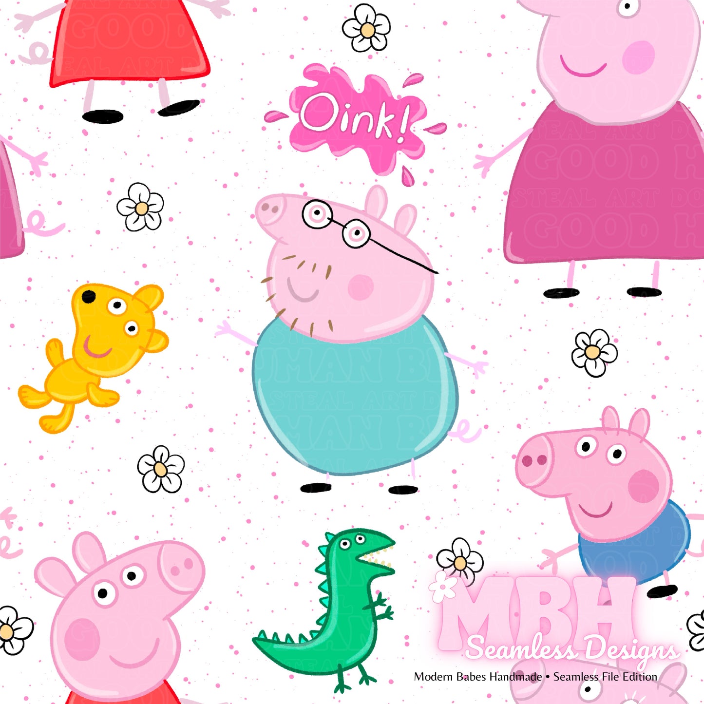 Floral Peppa & Family Seamless Pattern