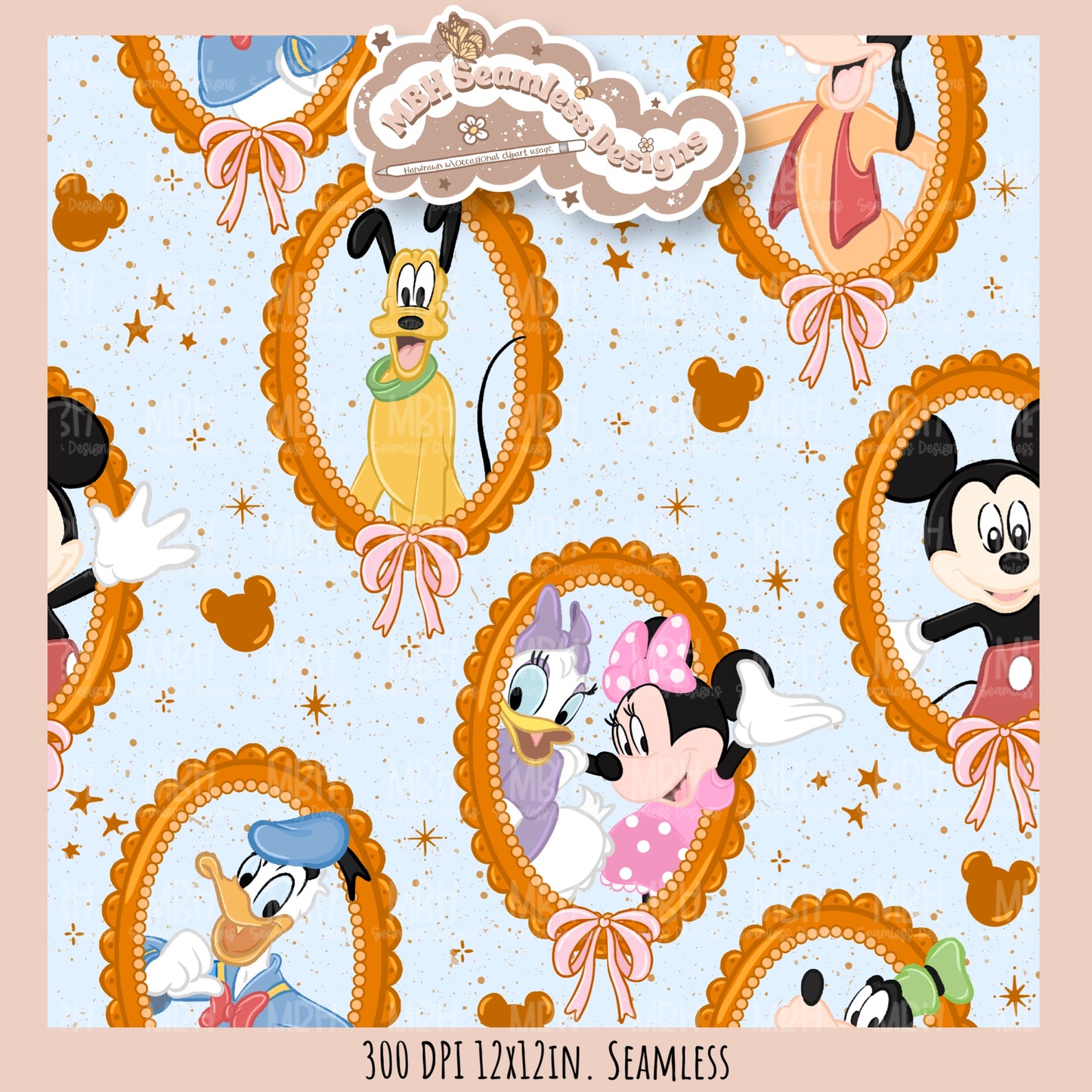 Coquette Framed Mouse and Friends Seamless Pattern • PNG • Assorted Colorway Options