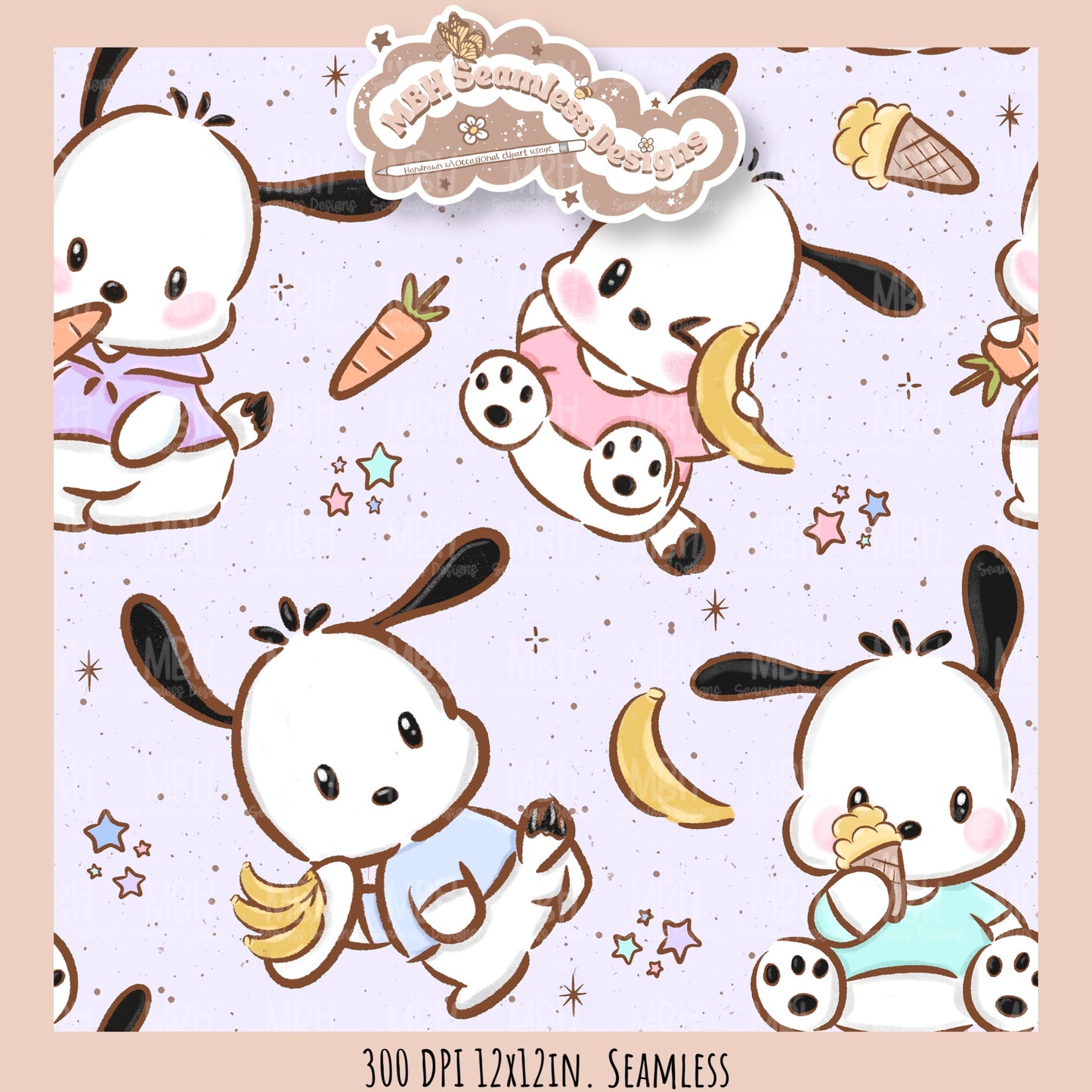 Pochacco Faves Seamless Pattern // PNG // Assorted Colorways