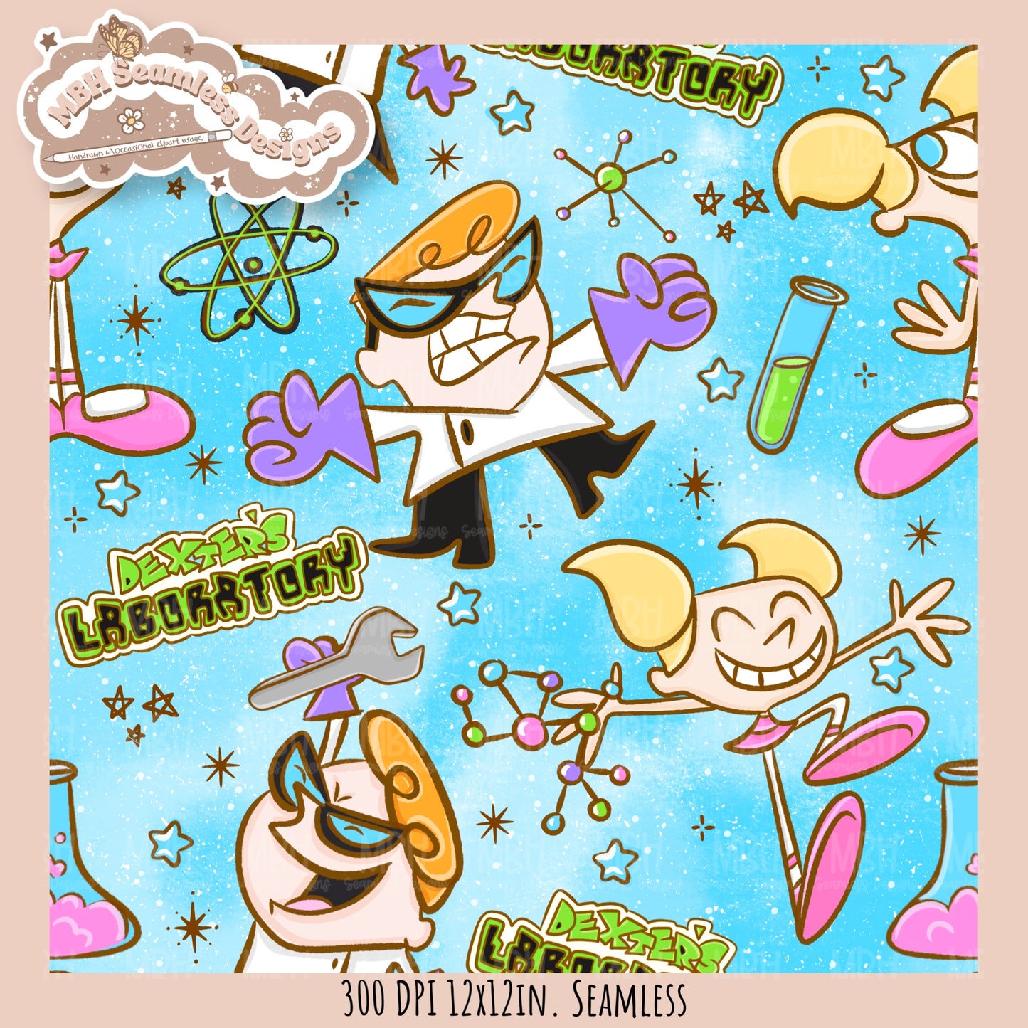 Dexter’s Lab Seamless Pattern // PNG // Assorted Colorway Options