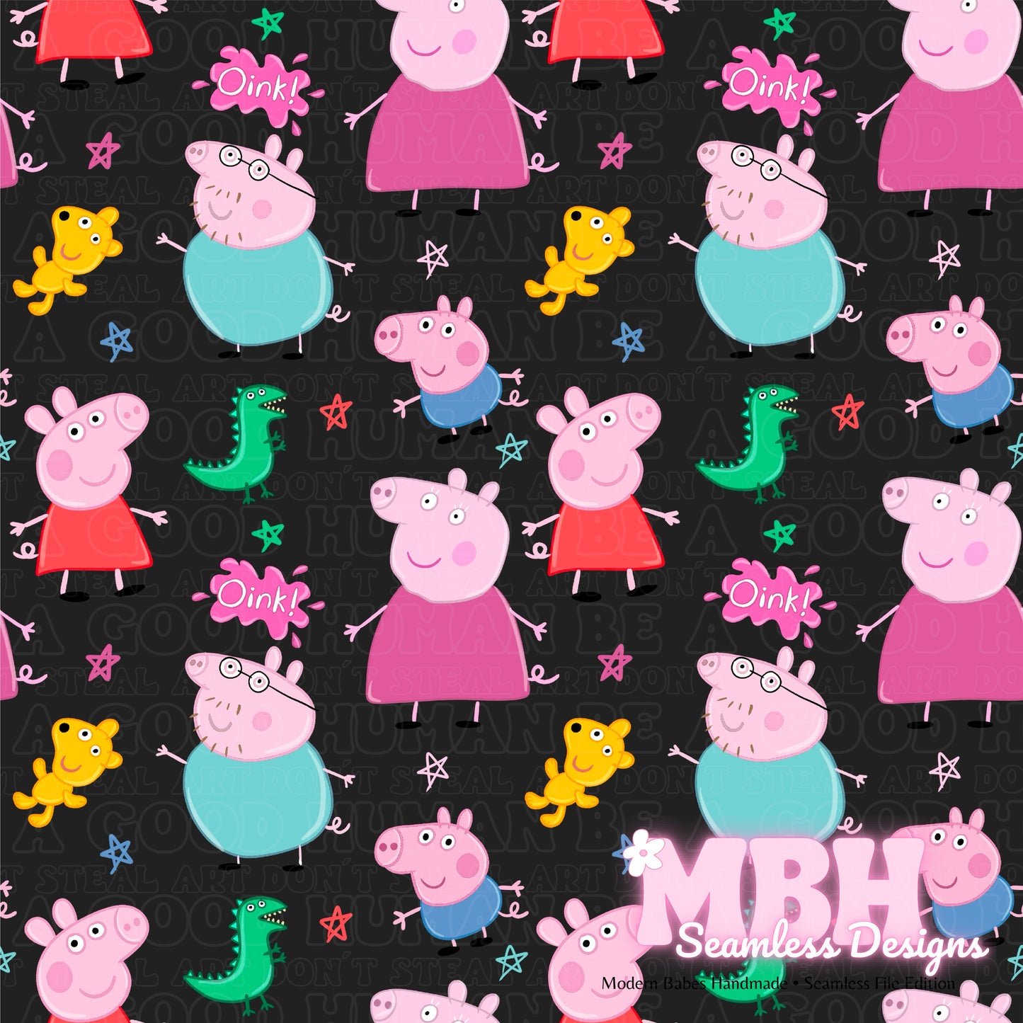 Starry Peppa & Family Seamless Pattern