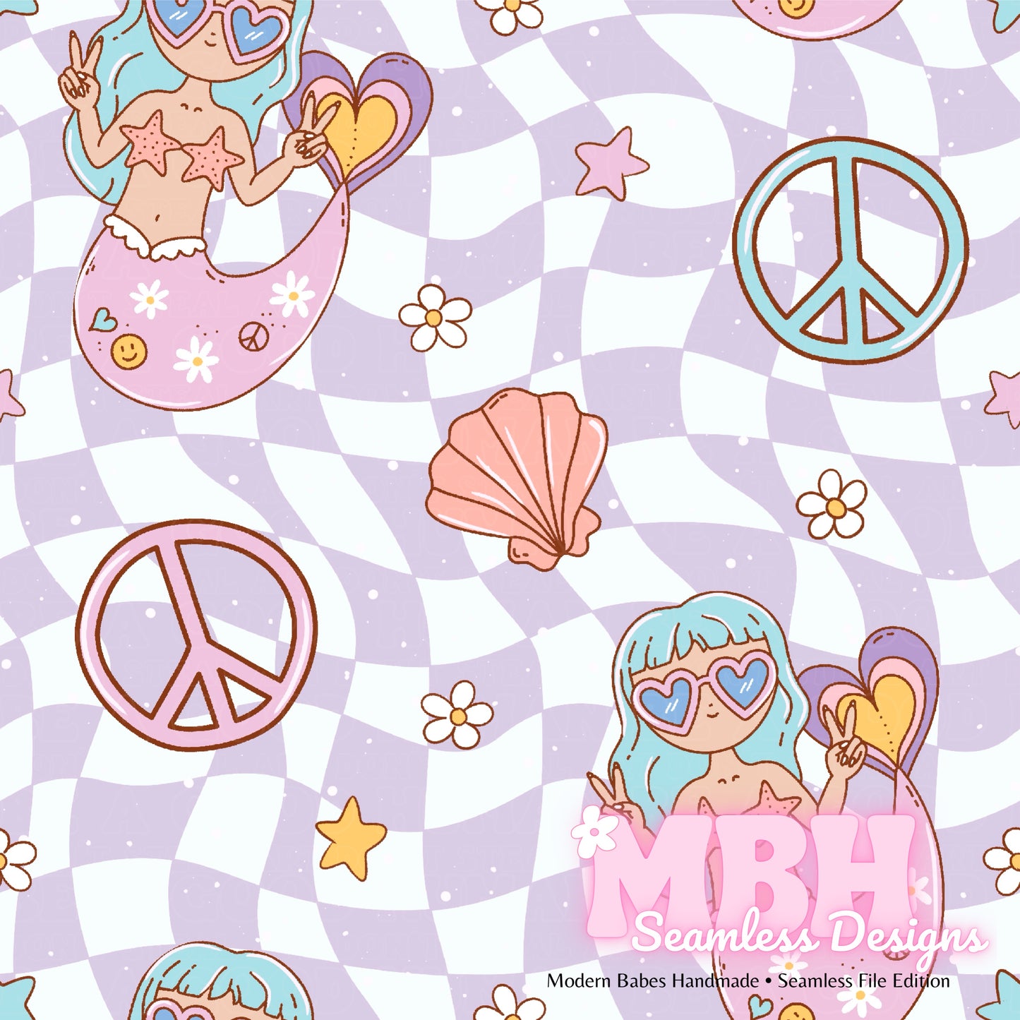 Groovy Mermaid Seamless Pattern MULTIPLE COLORWAYS