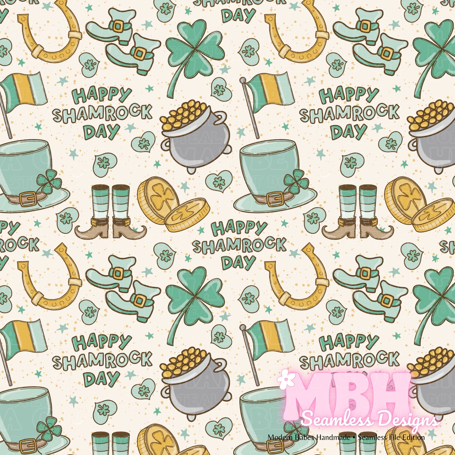 Happy Shamrock Day Assorted Colorways Seamless Pattern