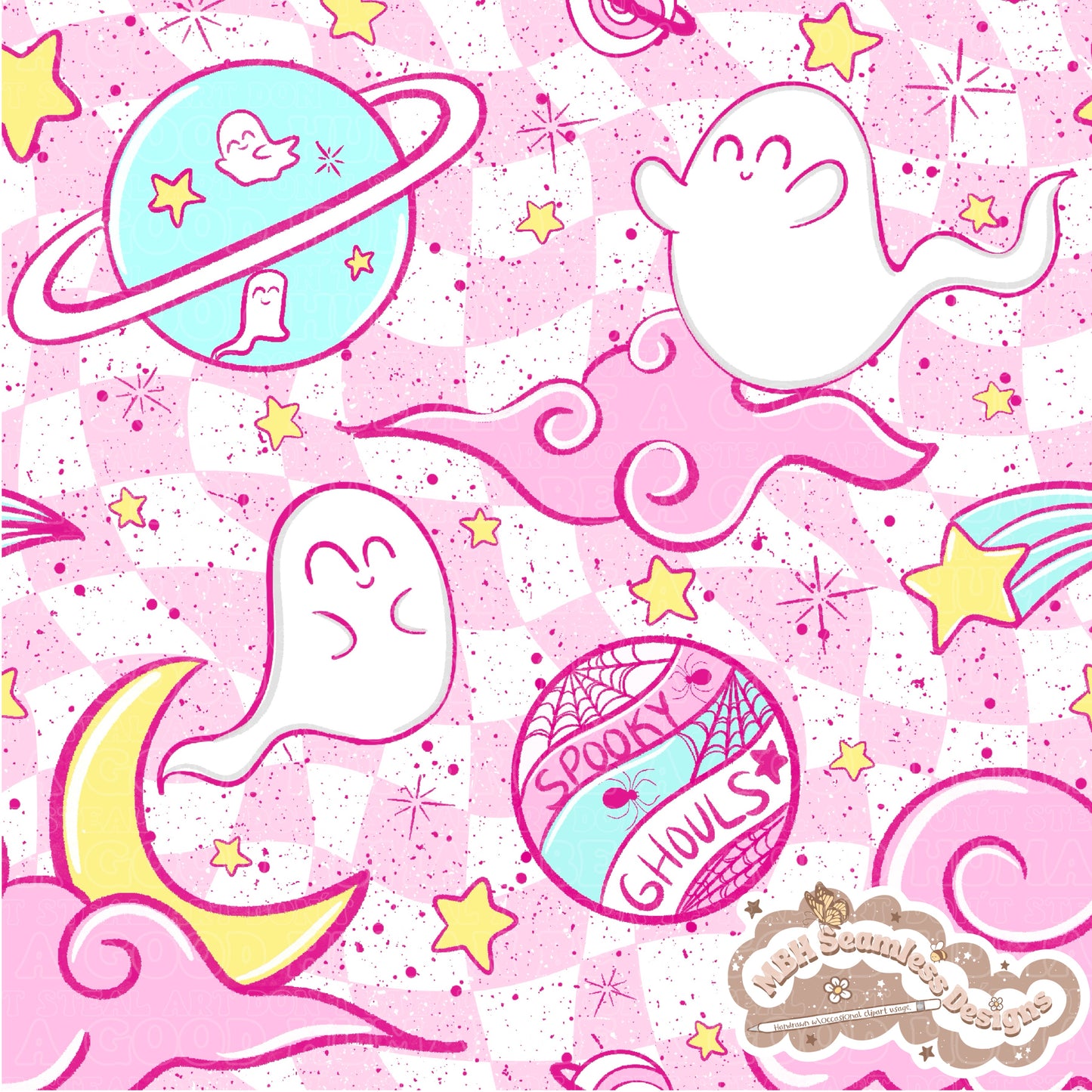 Spooky Space Ghouls Seamless Pattern MULTIPLE COLORWAYS