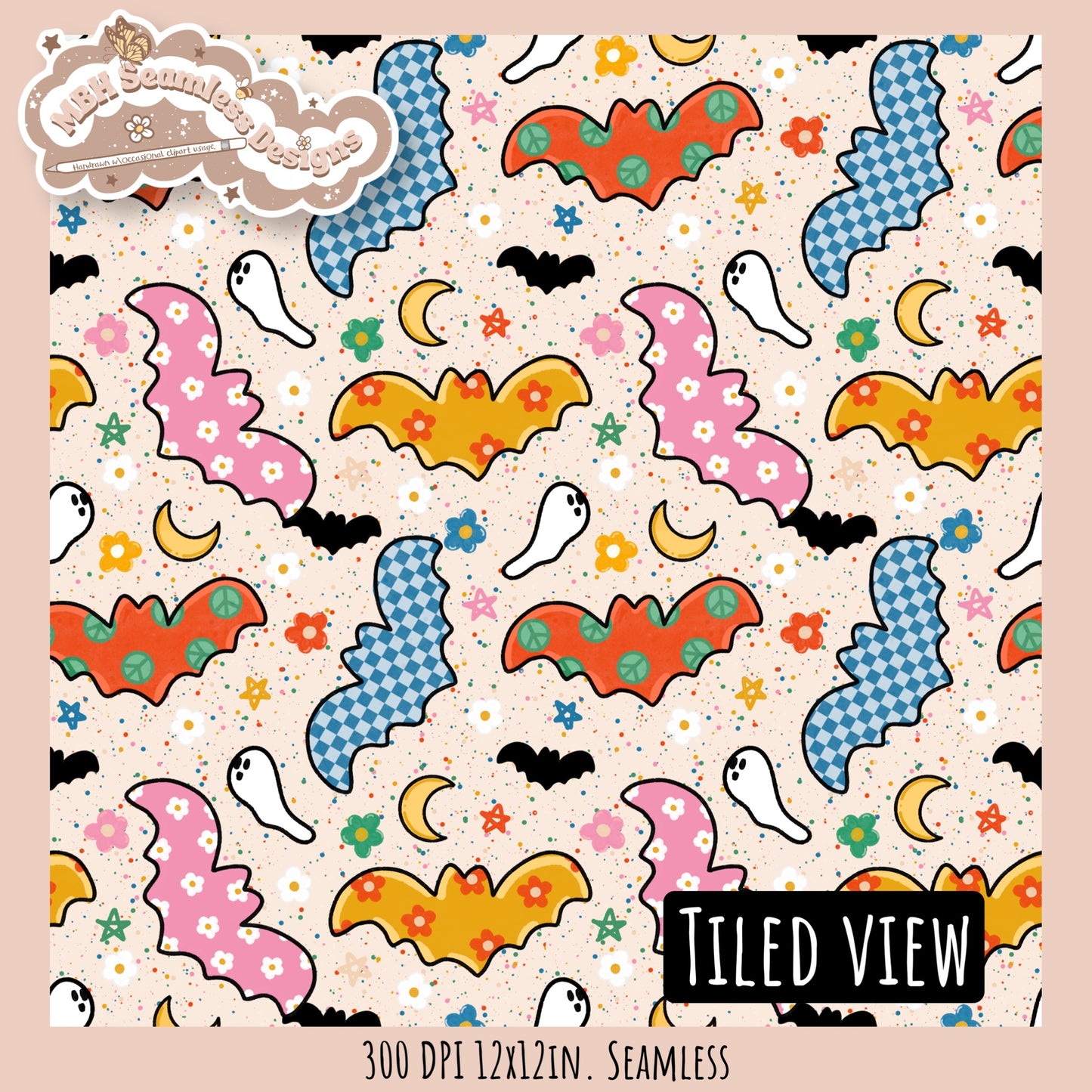 Groovy Bats Seamless Pattern // Assorted Colorway Options