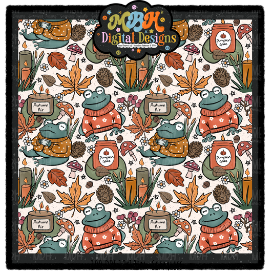 Cozy Fall Frogs Seamless Pattern // PNG // MULTIPLE COLORWAYS