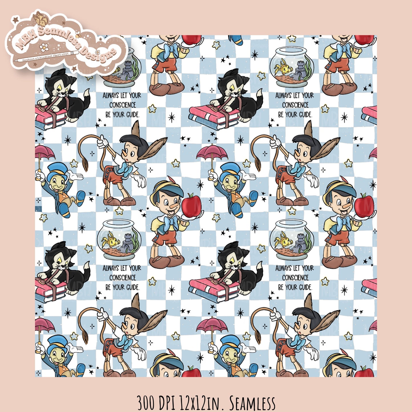 Starry Pinnochio Seamless Pattern // Assorted Colorways