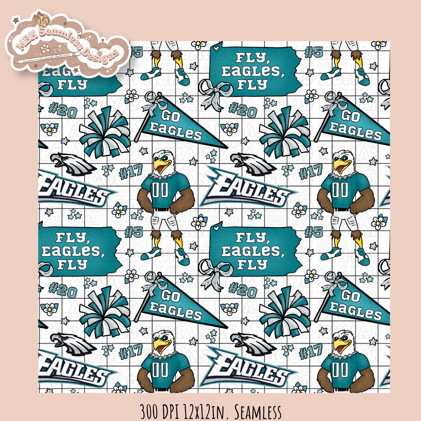 Eagles x Daisies Football Seamless Pattern // Assorted Colorways