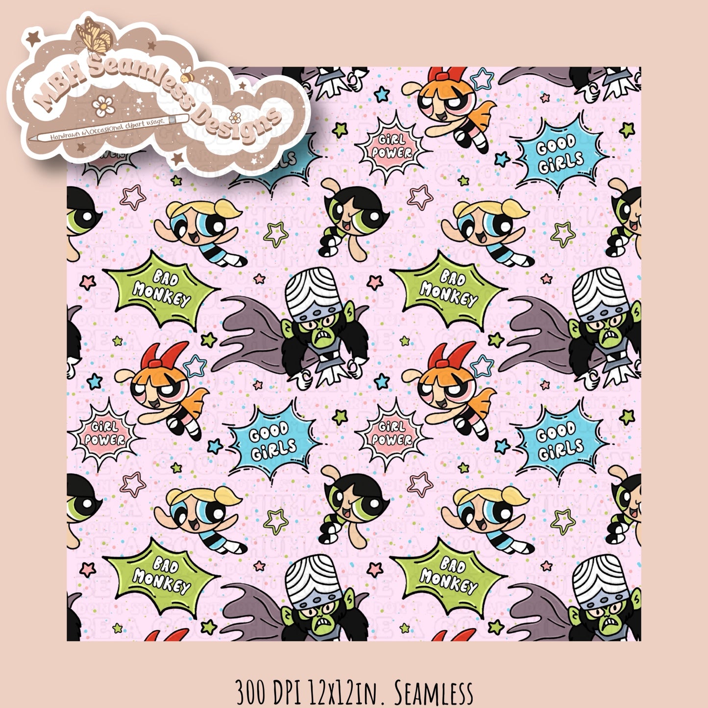 Good Girls Bad Monkey PPG Seamless Pattern MULTIPLE COLORWAYS