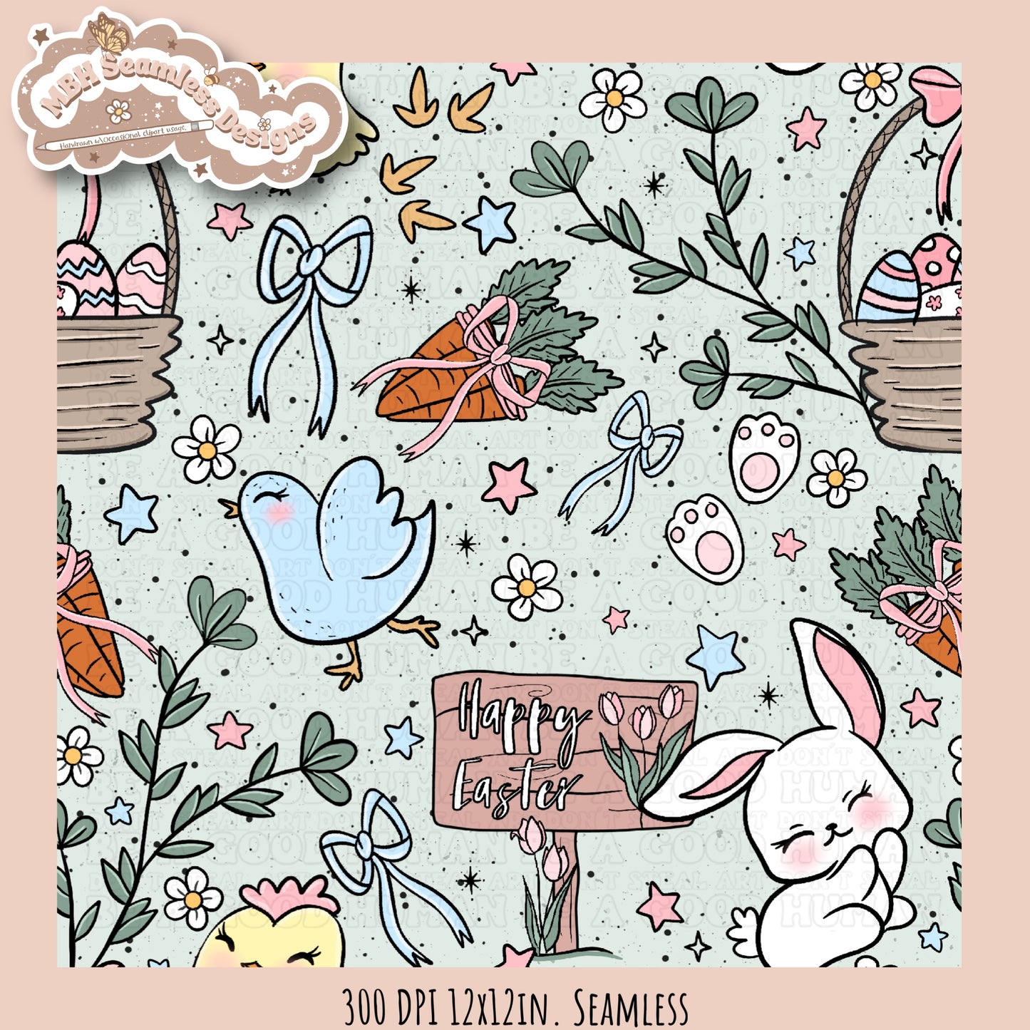 Easter Animals Floral Seamless Pattern Multiple Colorway Options