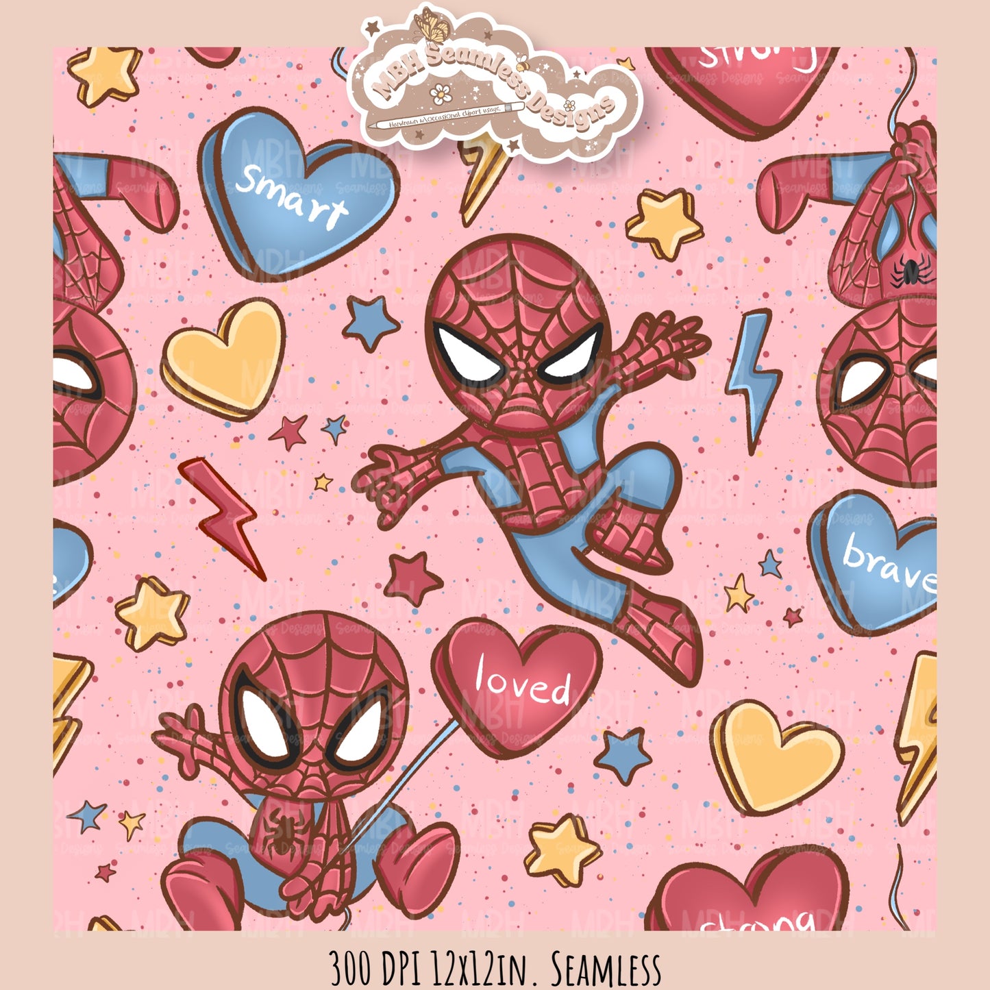 Spider Hero Valentine Seamless Pattern // PNG // Assorted Colorways