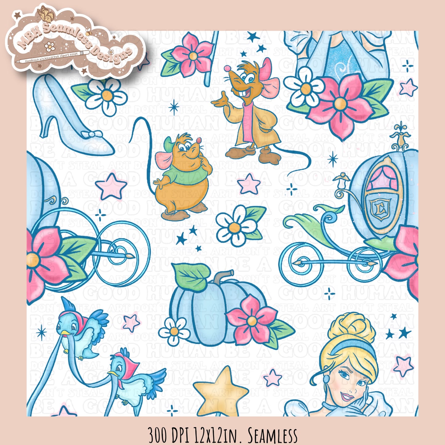 LIMITED EXCLUSIVE Starry Cinderella Seamless Pattern & PNG NO FABRIC SHOPS