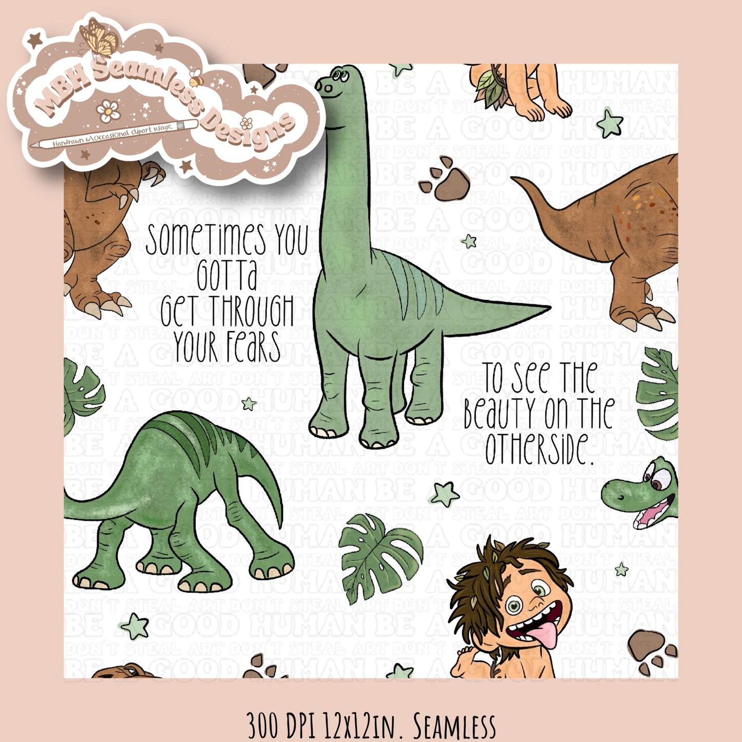 Good Dinosaur Seamless Pattern & PNG MULTIPLE COLORWAYS