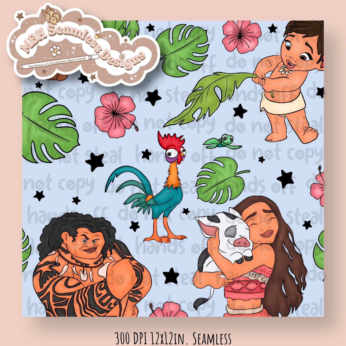 Moana Seamless Pattern MULTIPLE COLORWAYS