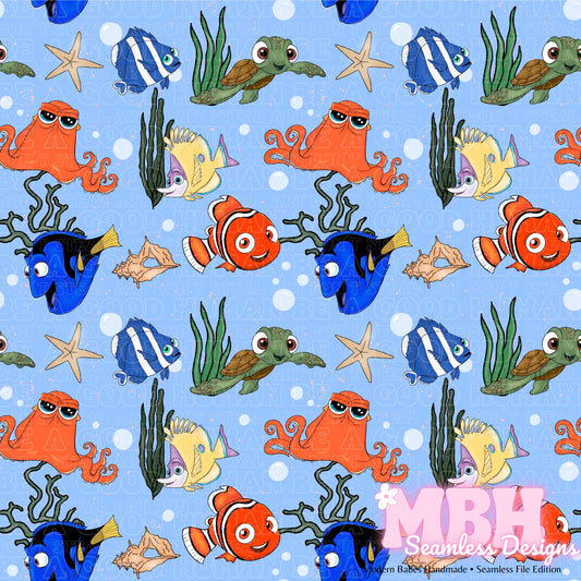 Underwater Nemo & Friends Seamless Pattern