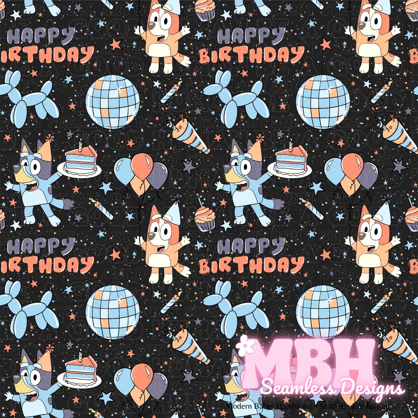 Heeler Disco Birthday MULTIPLE COLORWAYS Seamless Pattern