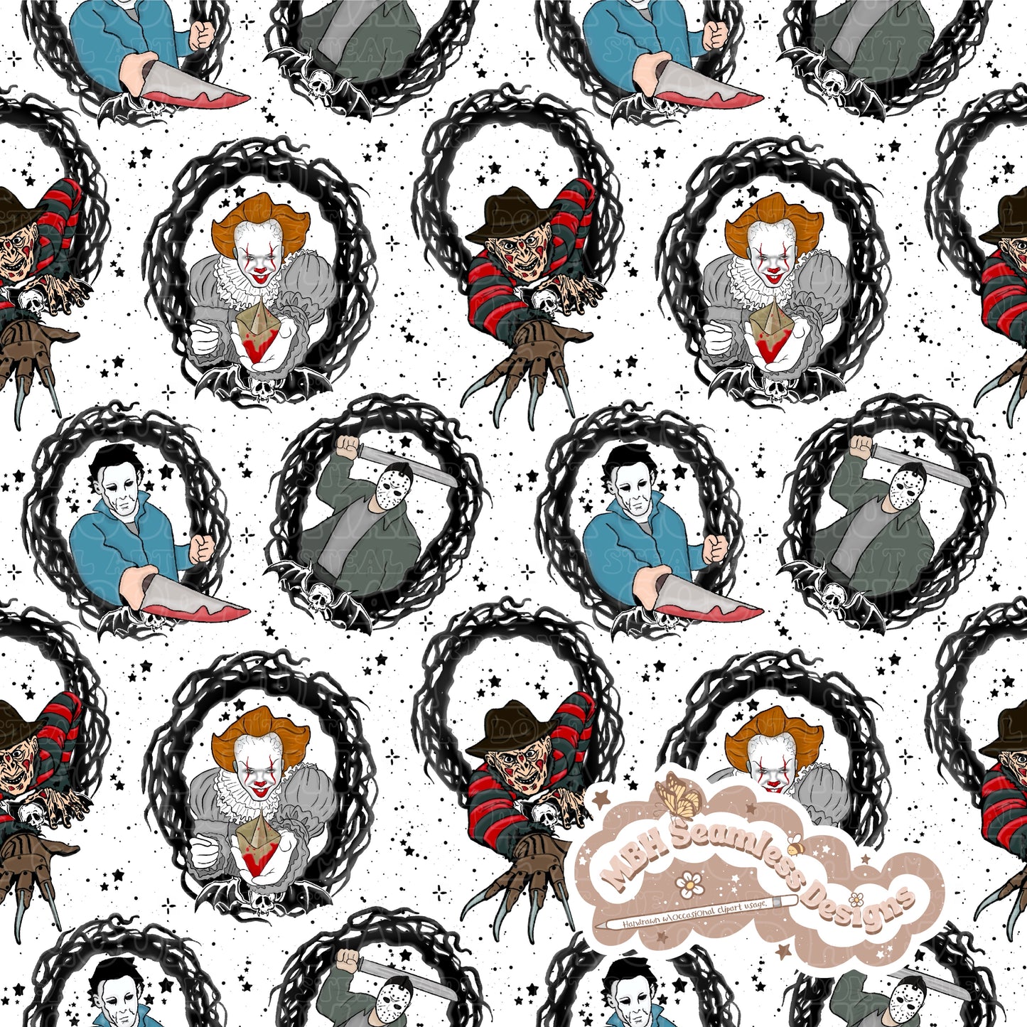 Horror Mashup Frames Seamless Pattern Multiple Colorways