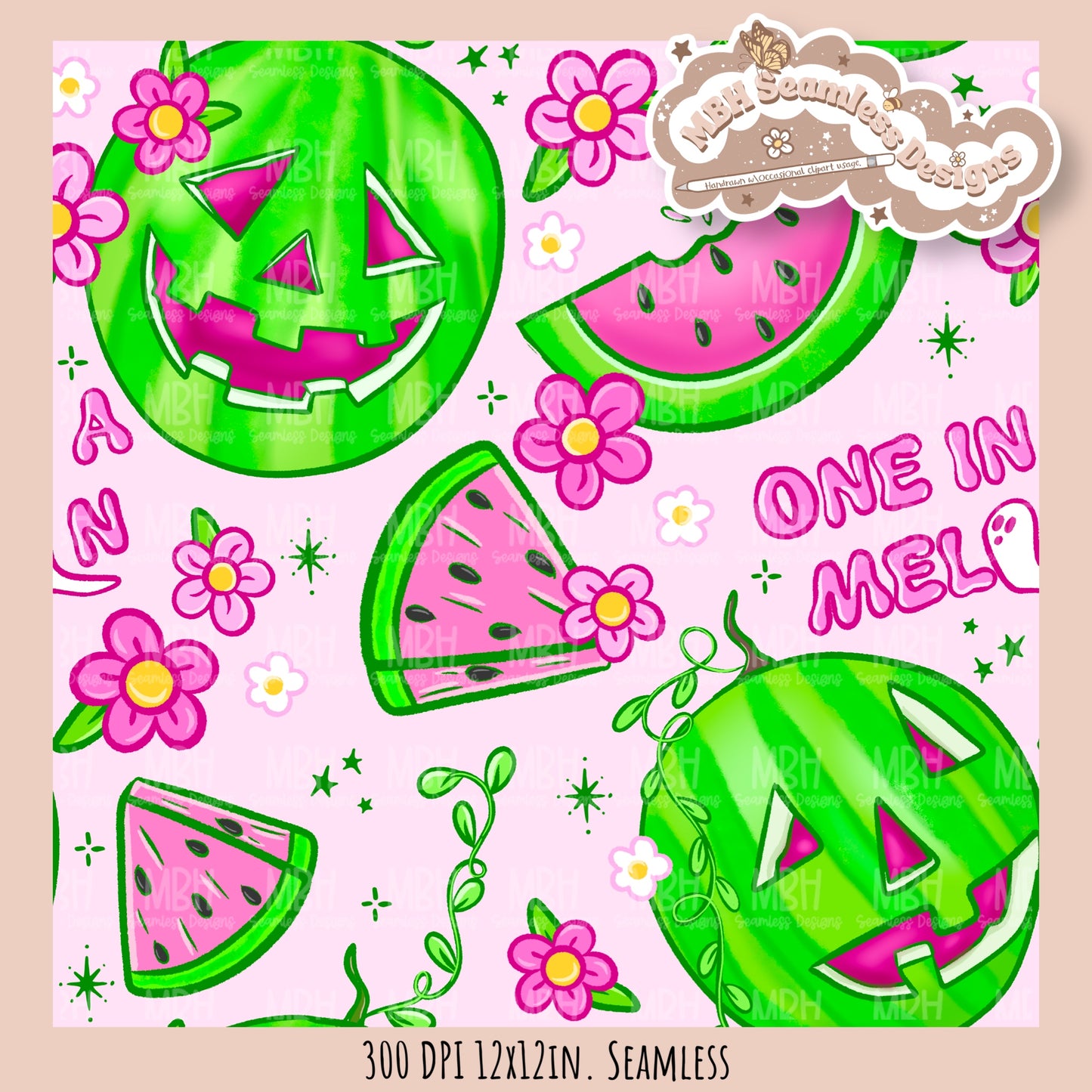 One in a Melon Seamless Pattern • Multiple Colorways • Coordinates•PNG