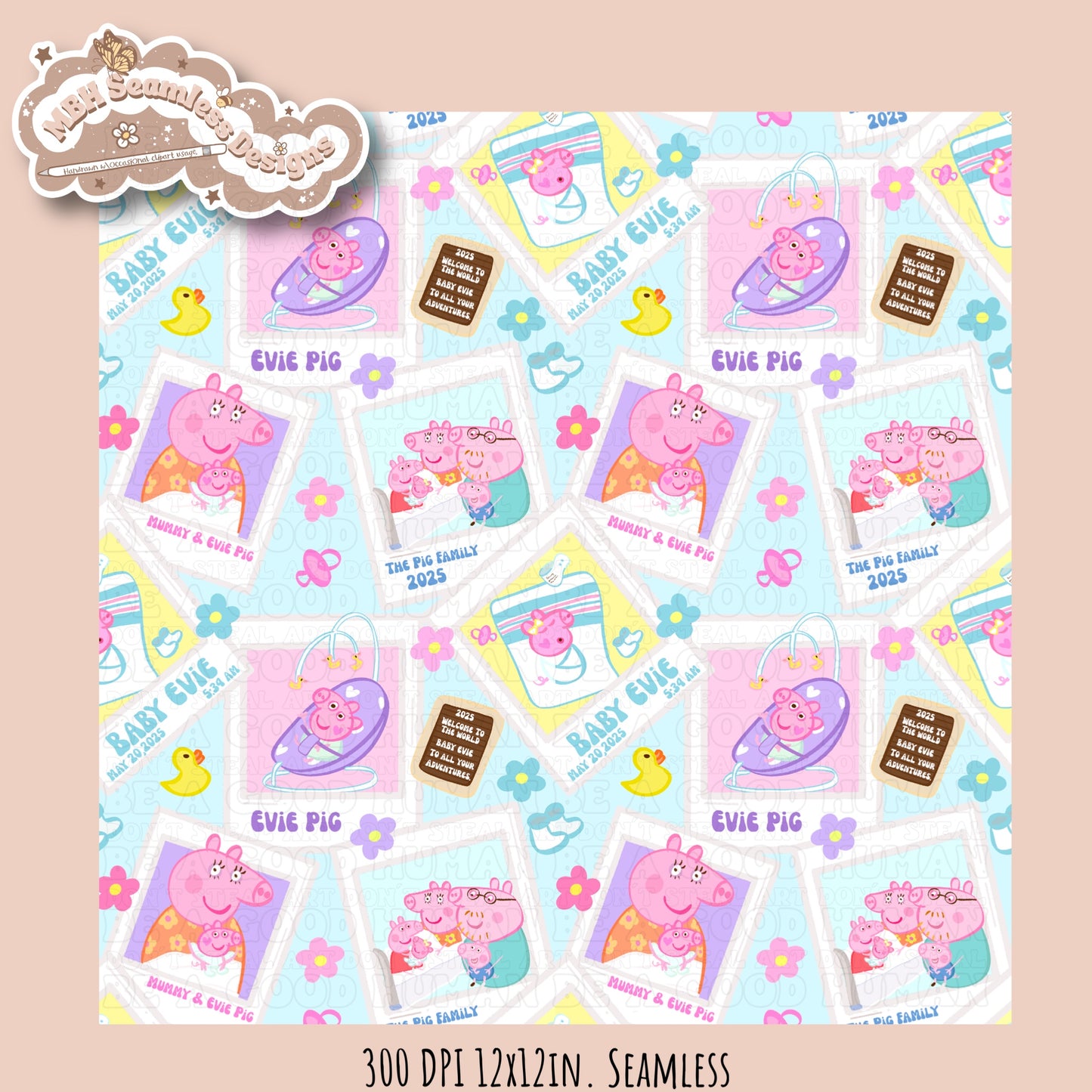 Evie Pig Polaroids Seamless Pattern • Multiple Colorway Options