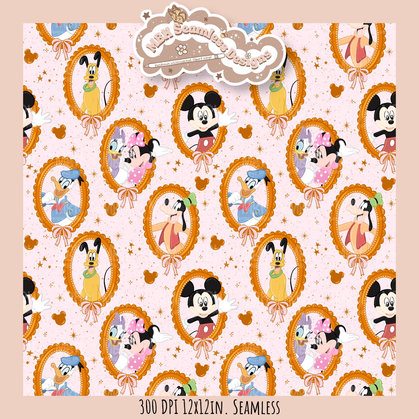 Coquette Framed Mouse and Friends Seamless Pattern • PNG • Assorted Colorway Options