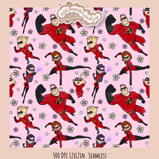 Girly Floral Incredibles Seamless Pattern // PNG • MULTIPLE COLORWAYS