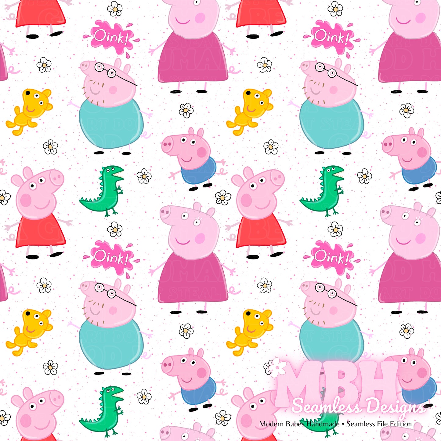 Floral Peppa & Family Seamless Pattern